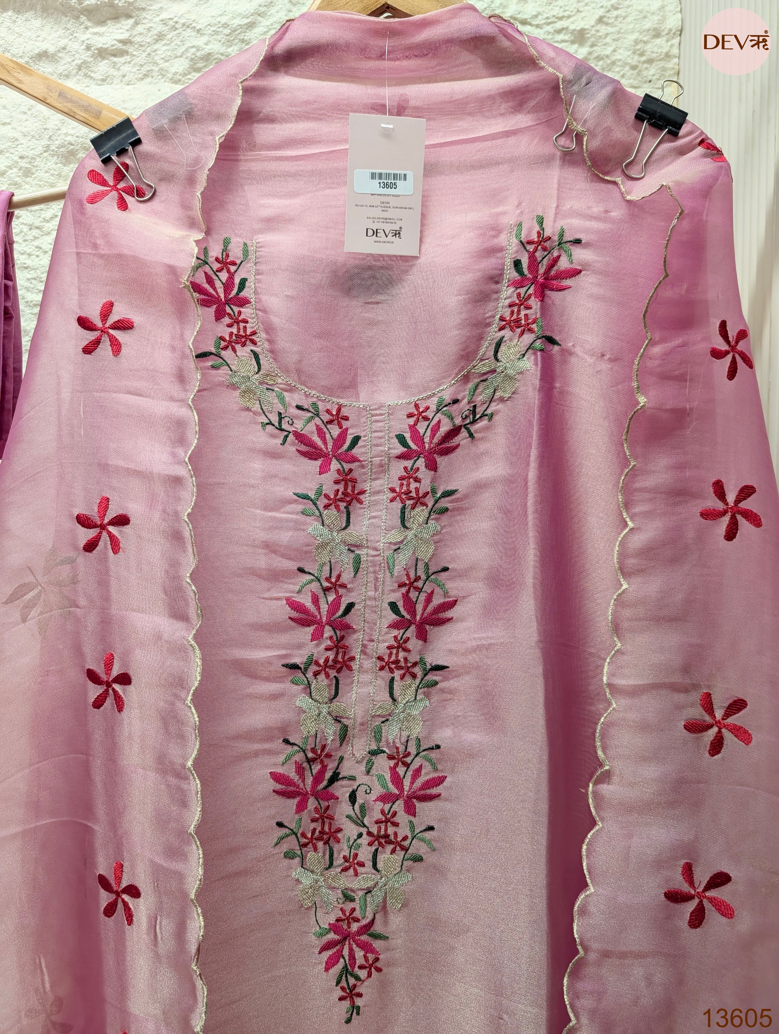 Pink Crush Tissue Silk Embroidered Unstitched 3-Piece Suit (Devri – D.No 13605)