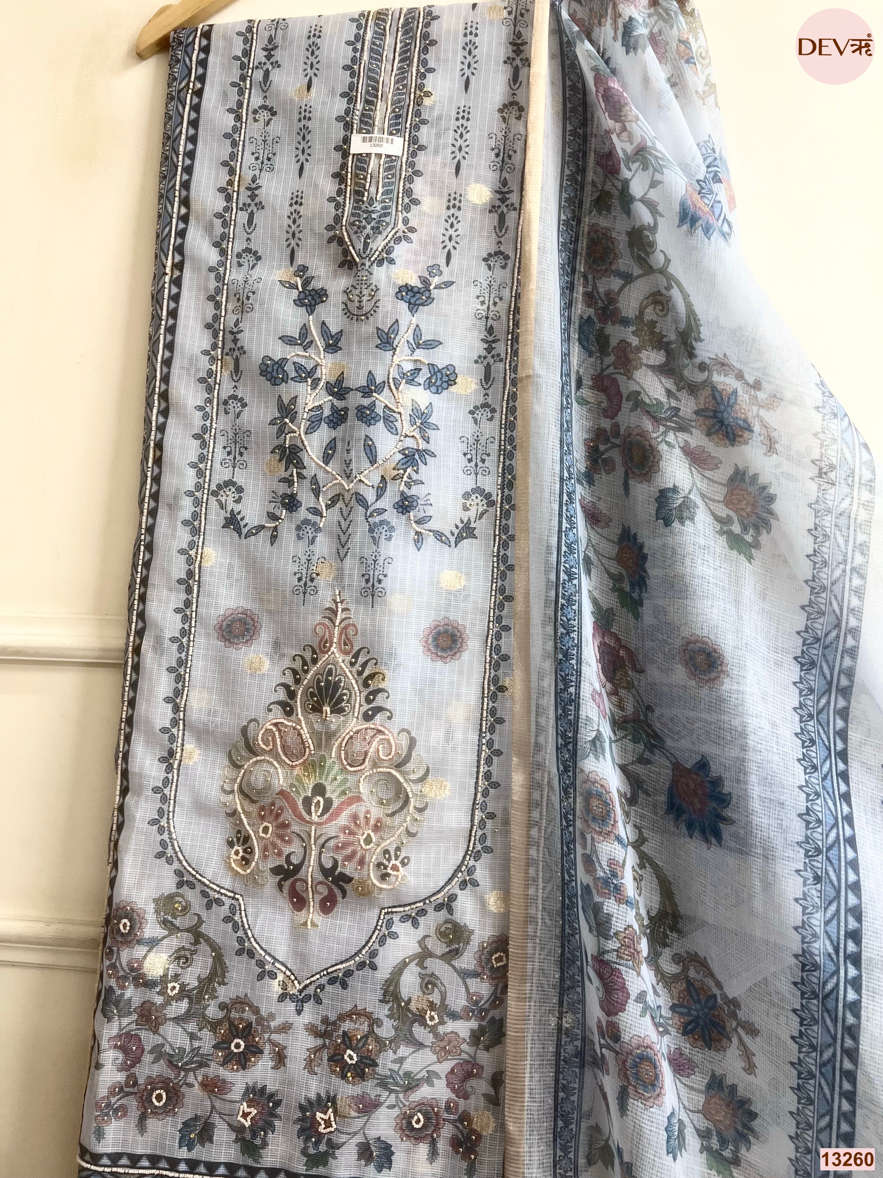 Blue Kota Printed Unstitched 3-Piece Suit (Devri – D.No 13260)