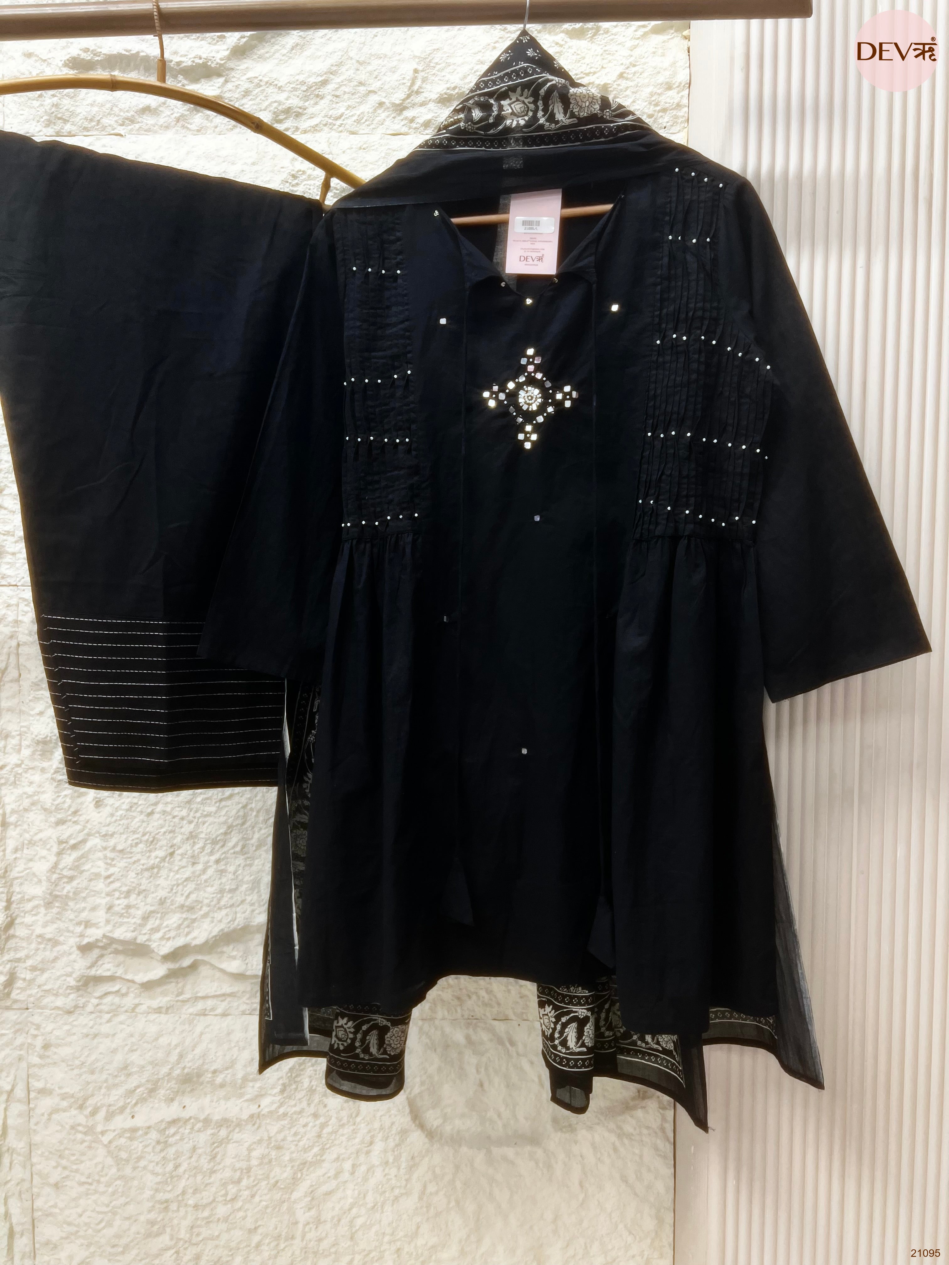 Noor Mul Chanderi Embroidered Black 3-Piece Set (Devri – D.No 21095)