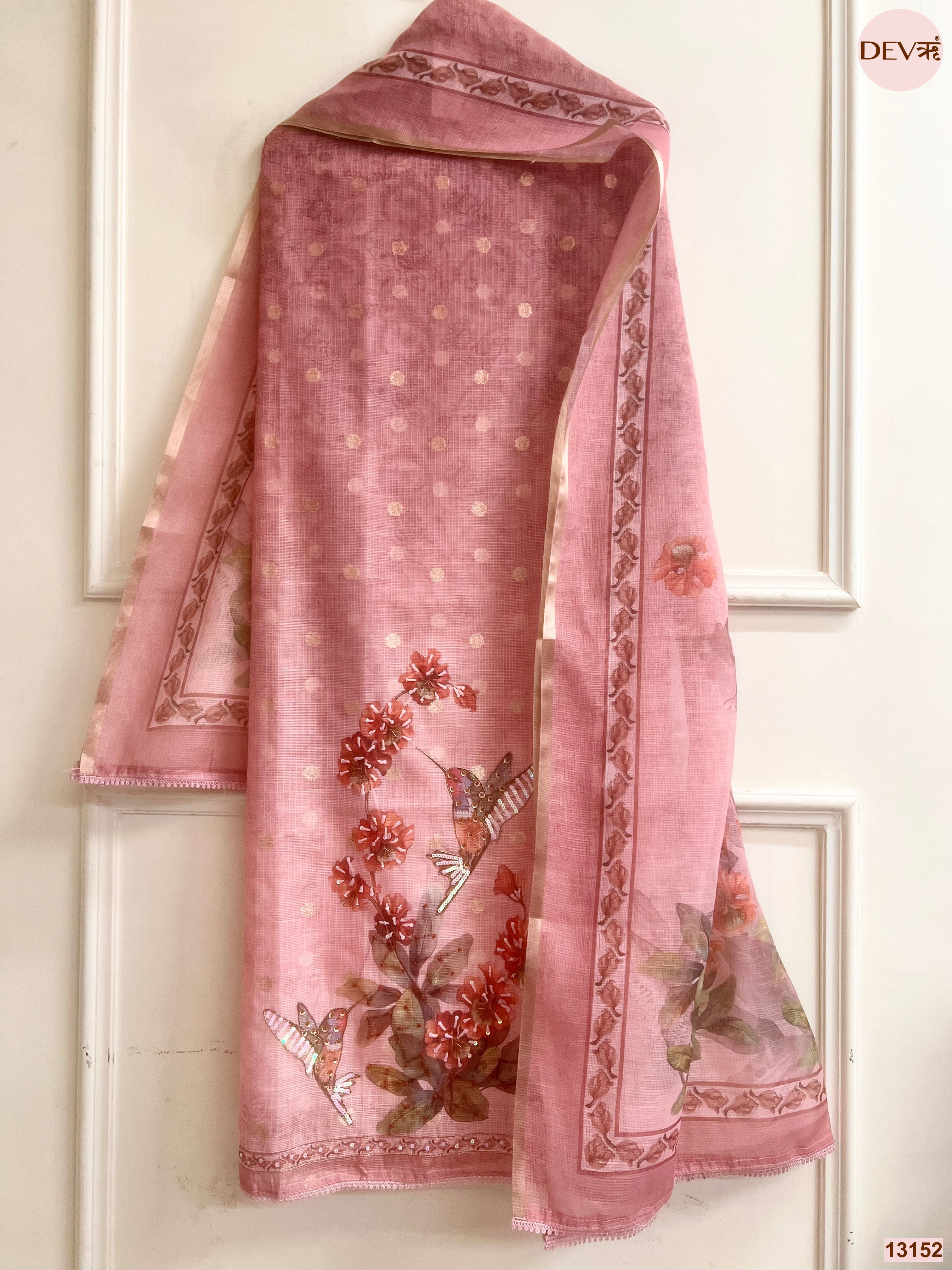 Pink Kota Printed Unstitched 3-Piece Suit (Devri – D.No 13152)