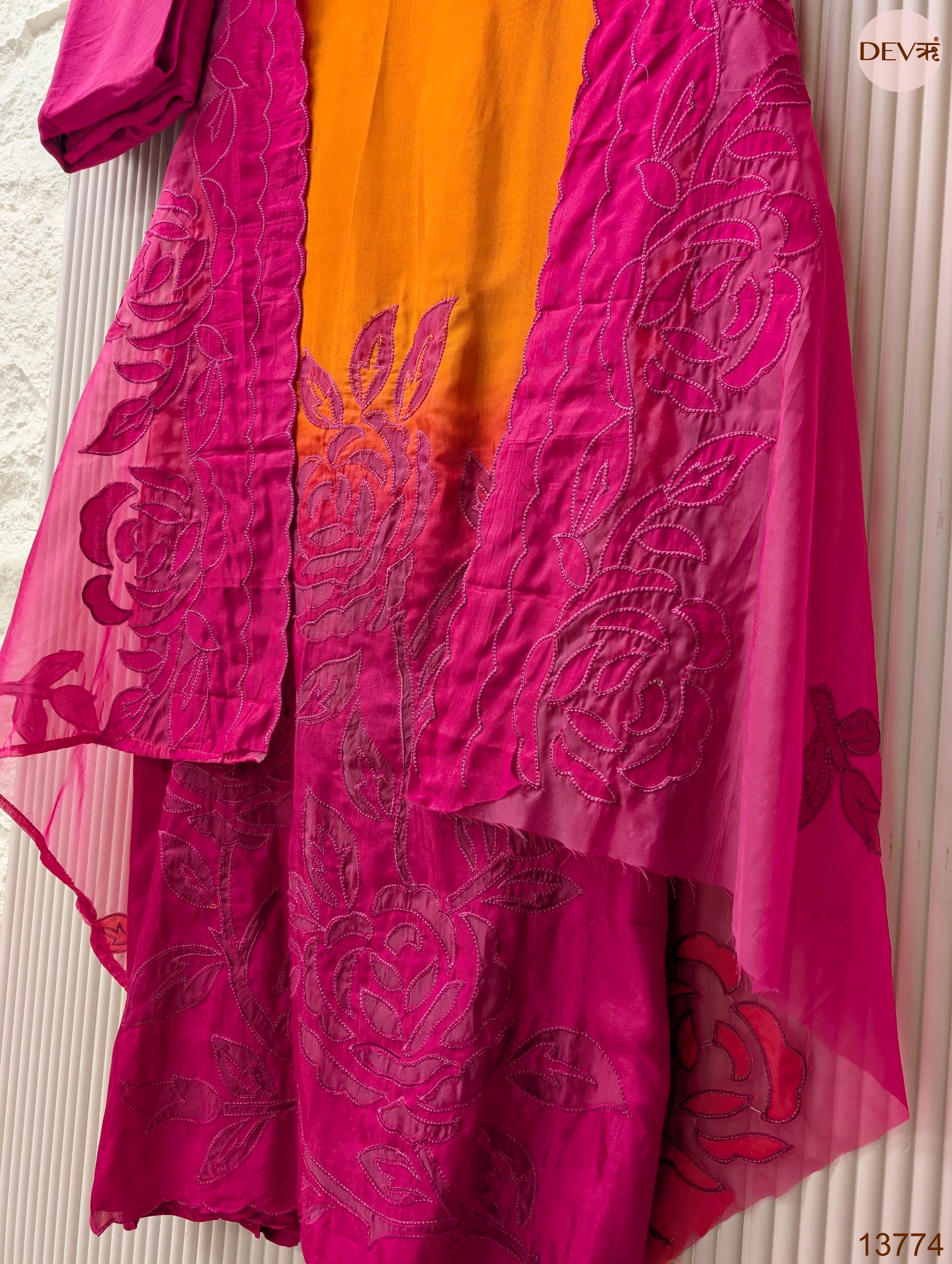 Orange Muslin Embroidered Unstitched 3-Piece Suit (Devri – D.No 13774)