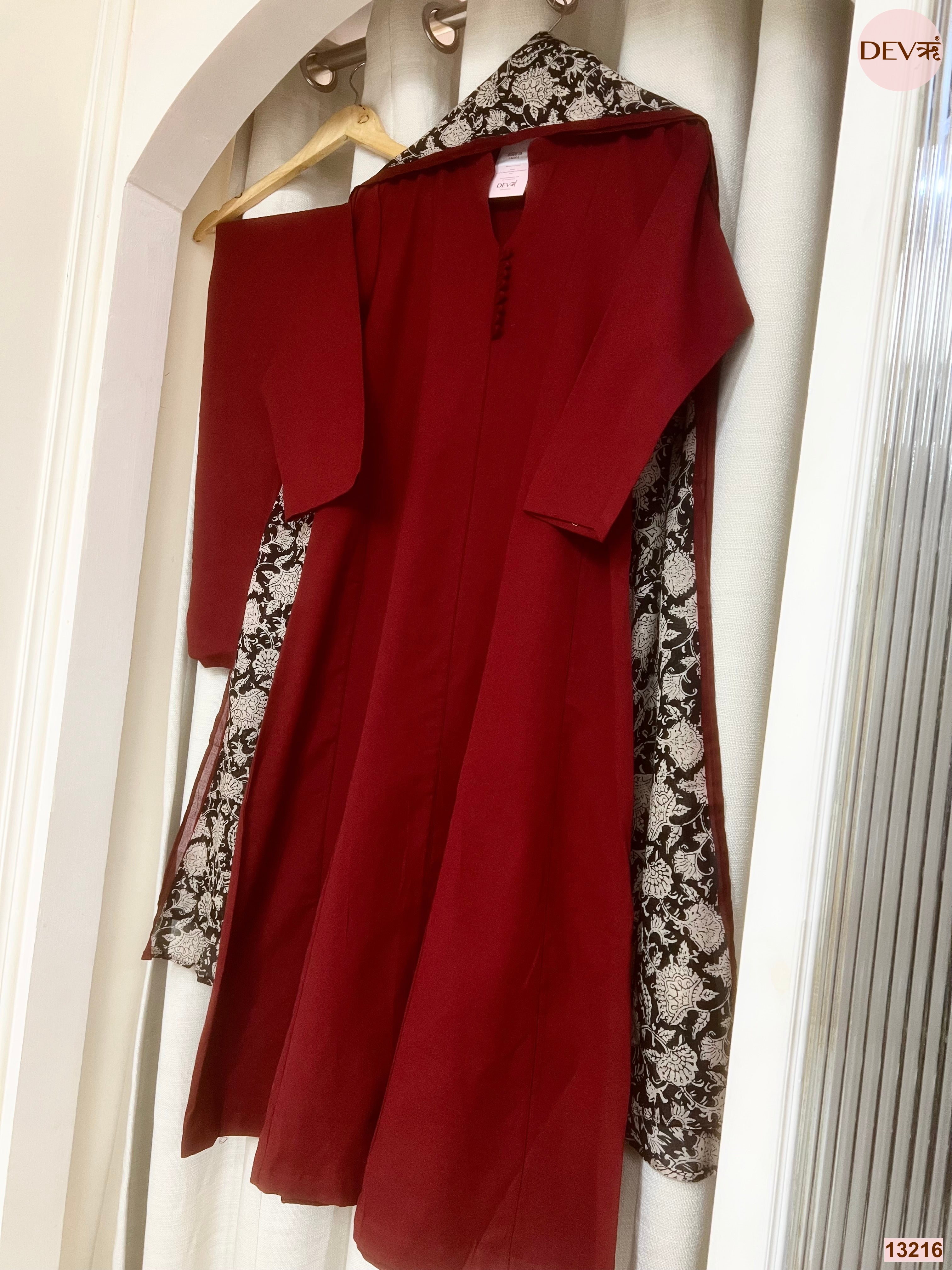 Gulnaar Pure Cotton Printed Maroon 3-Piece Set (Devri – D.No 13216)