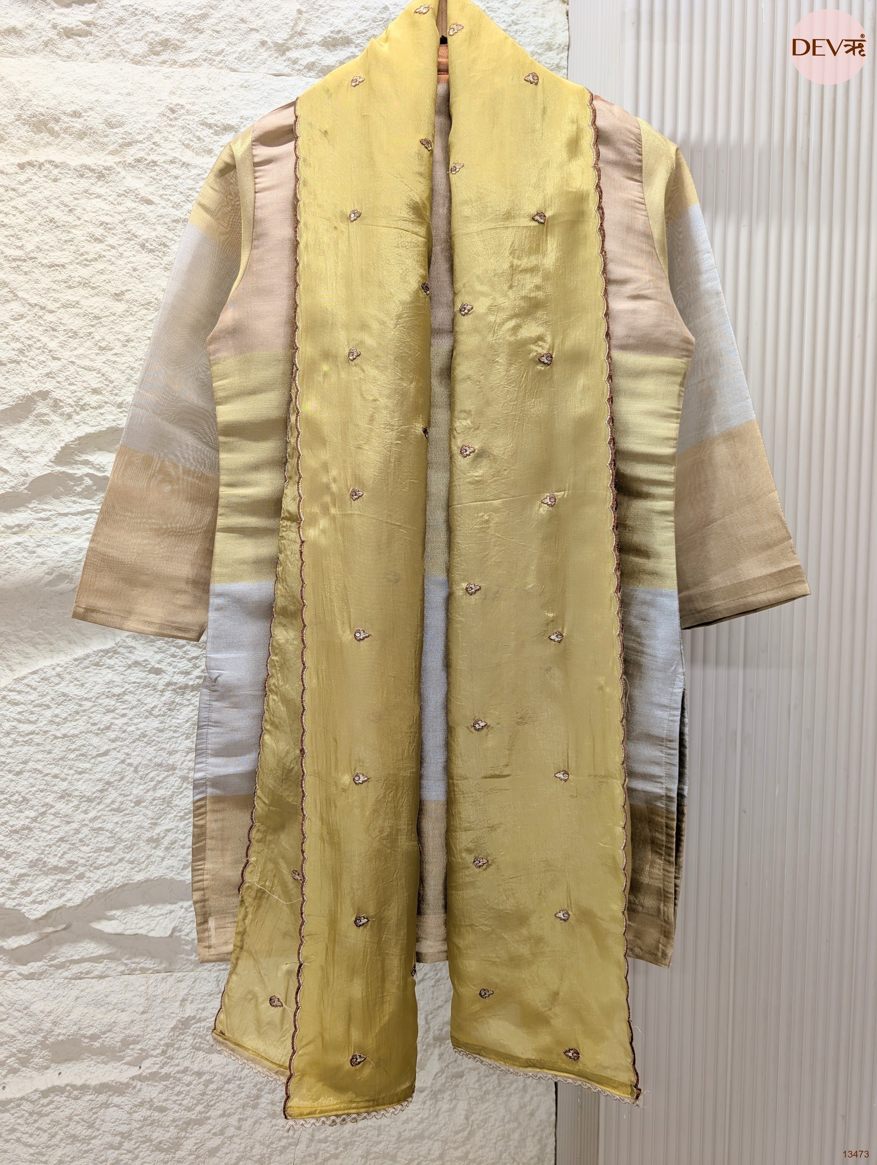 Vasanti Tissue silk Embroidered Pastel Yellow 3-Piece Set (Devri – D.No 13473)
