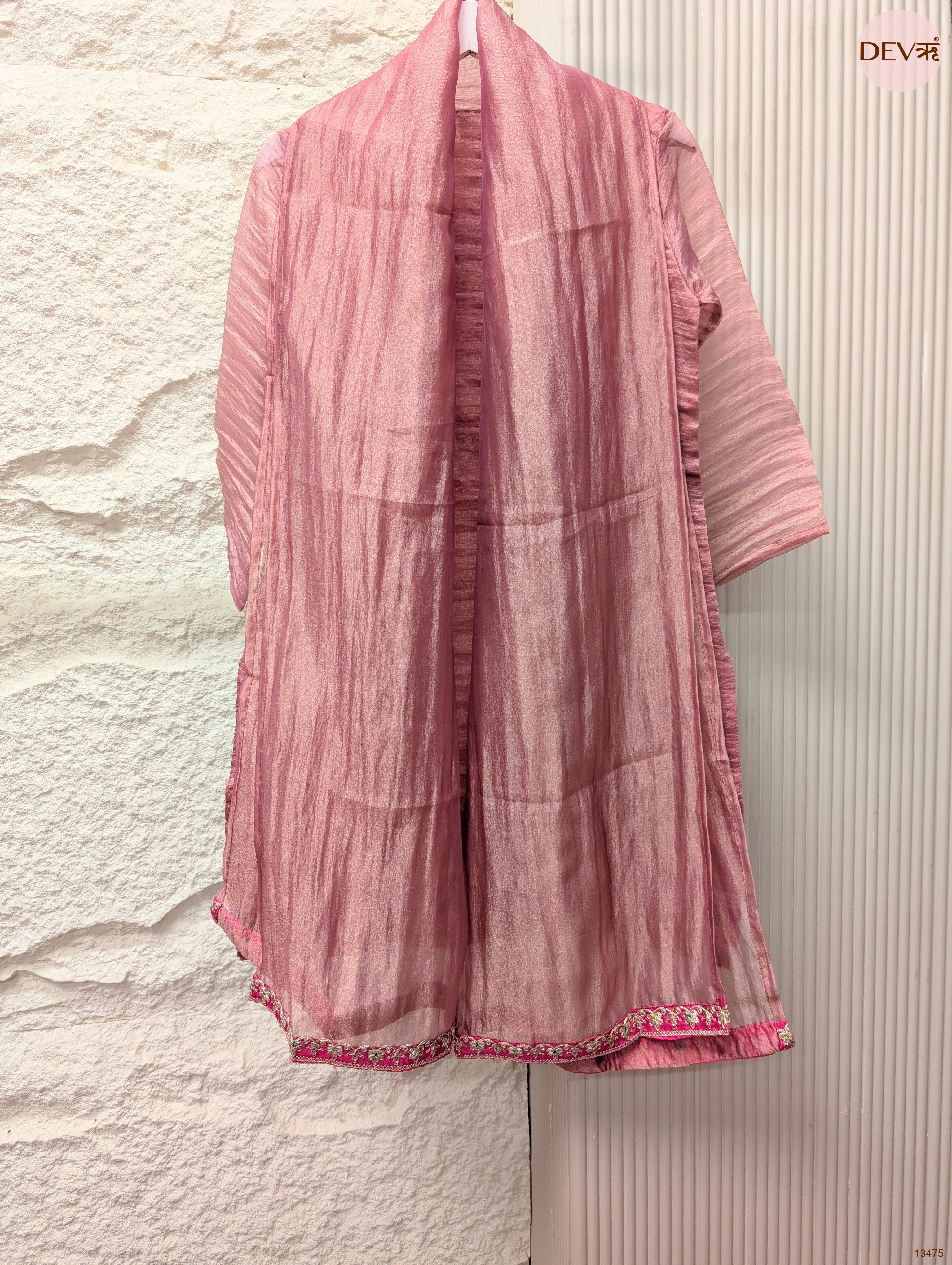 Gulnaar Crush Organza Embroidered Pink 3-Piece Set (Devri – D.No 13475)