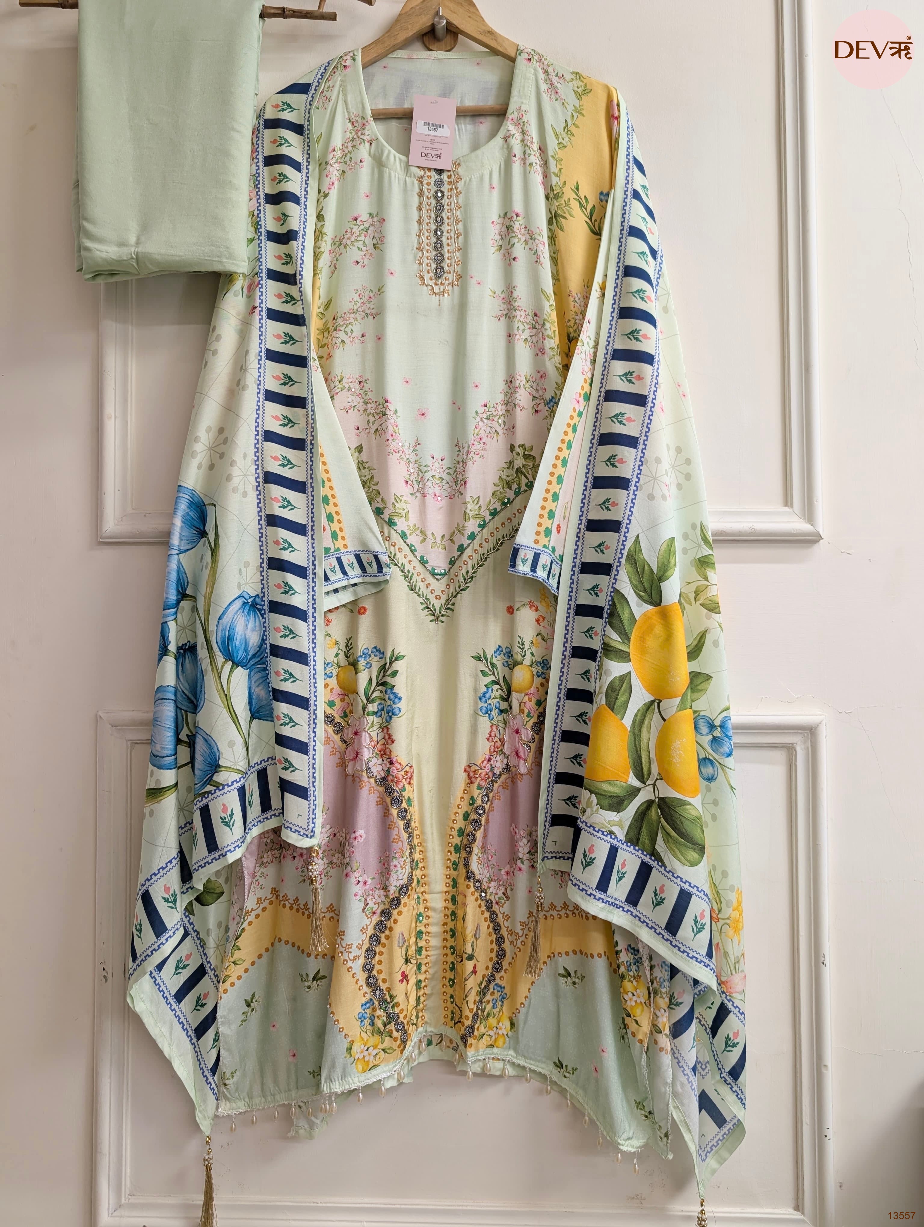 Mint Muslin Printed Unstitched 3-Piece Suit (Devri – D.No 13557)
