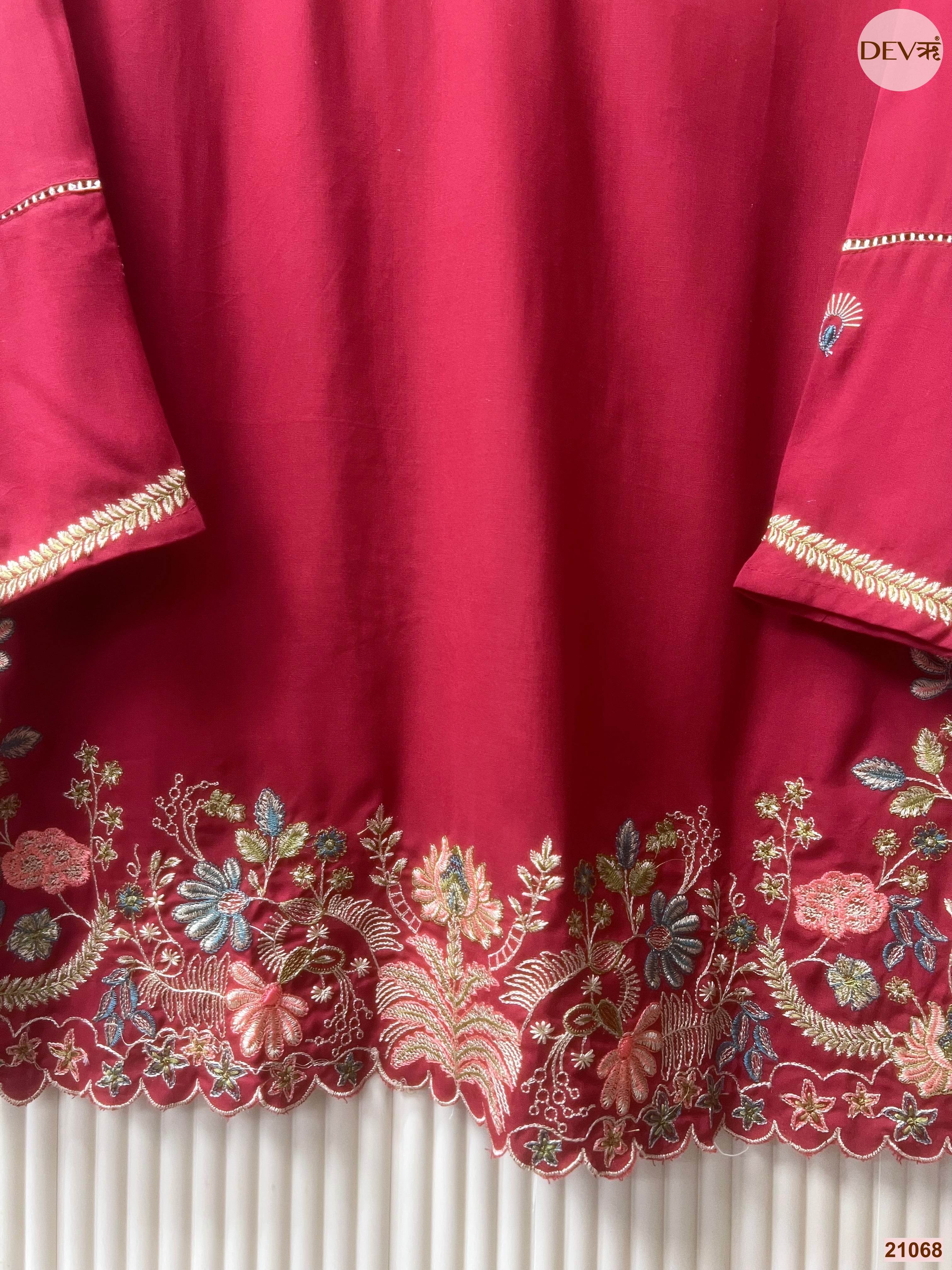 Gulnaar German Reyon Embroidered Magenta 2-Piece Set (Devri – D.No 21068)