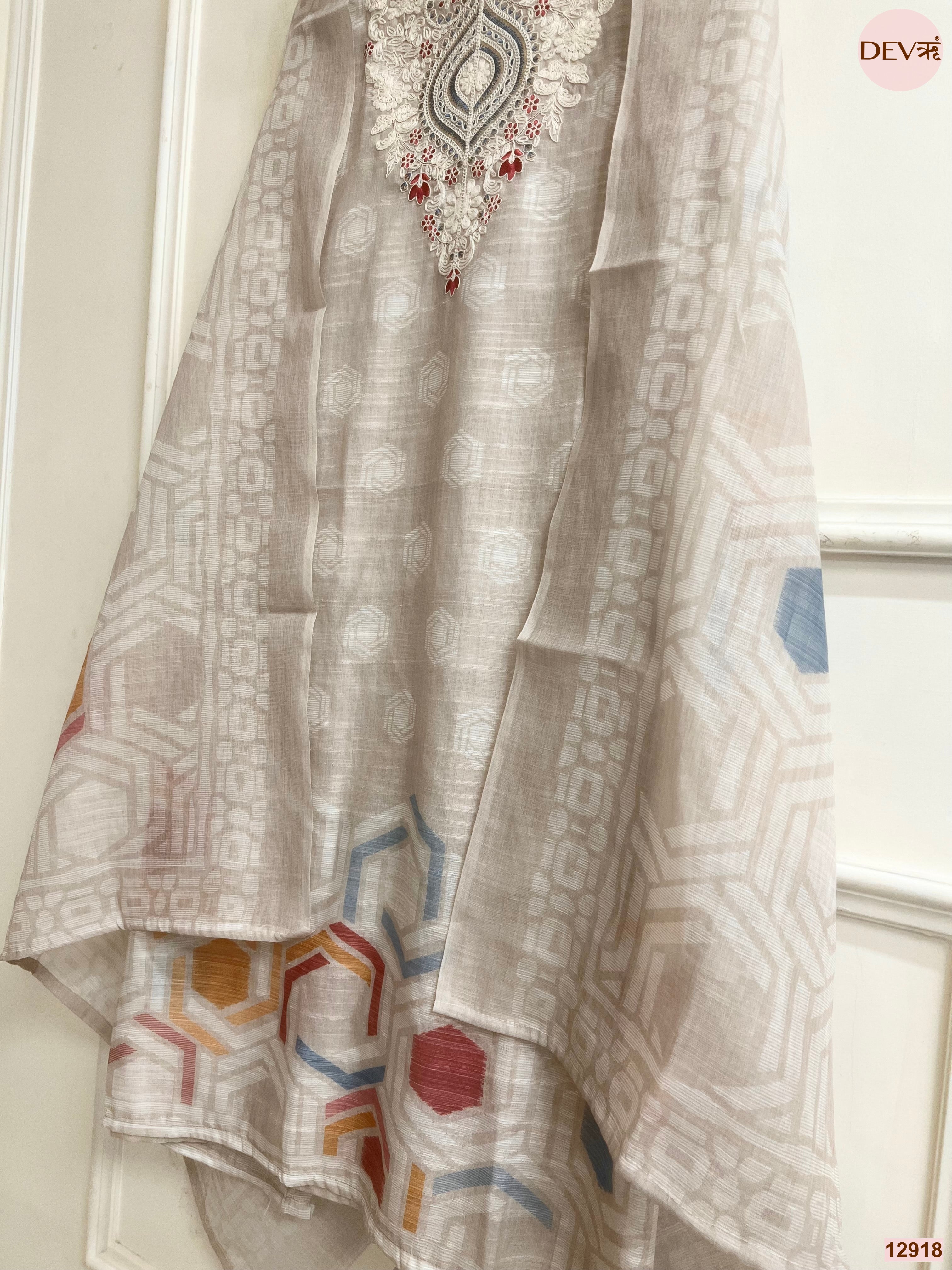 Beige Jamdani Cotton Embroidered Unstitched 3-Piece Suit (Devri – D.No 12918)