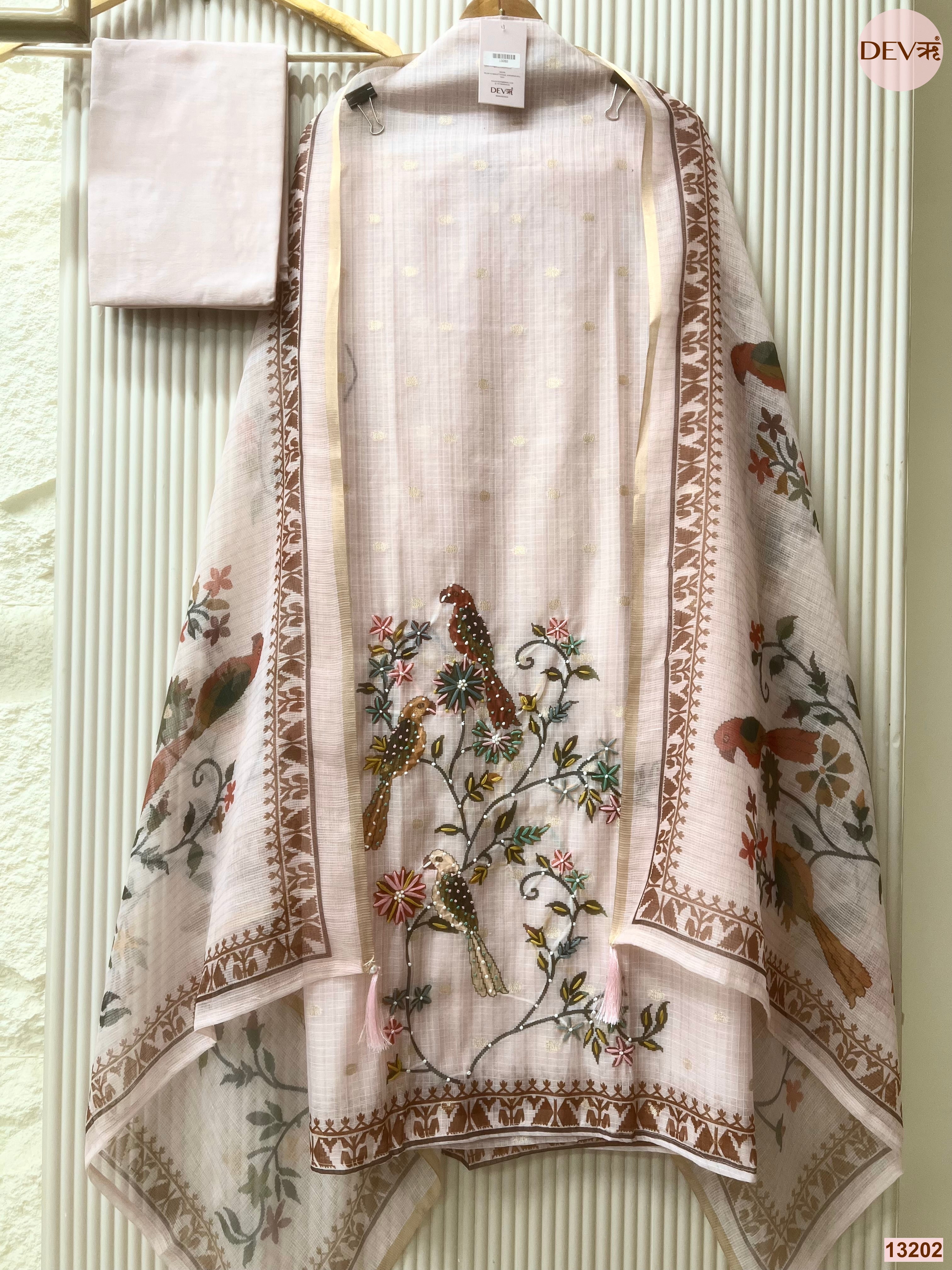 Pink Kota Embroidered Unstitched 3-Piece Suit (Devri – D.No 13202)