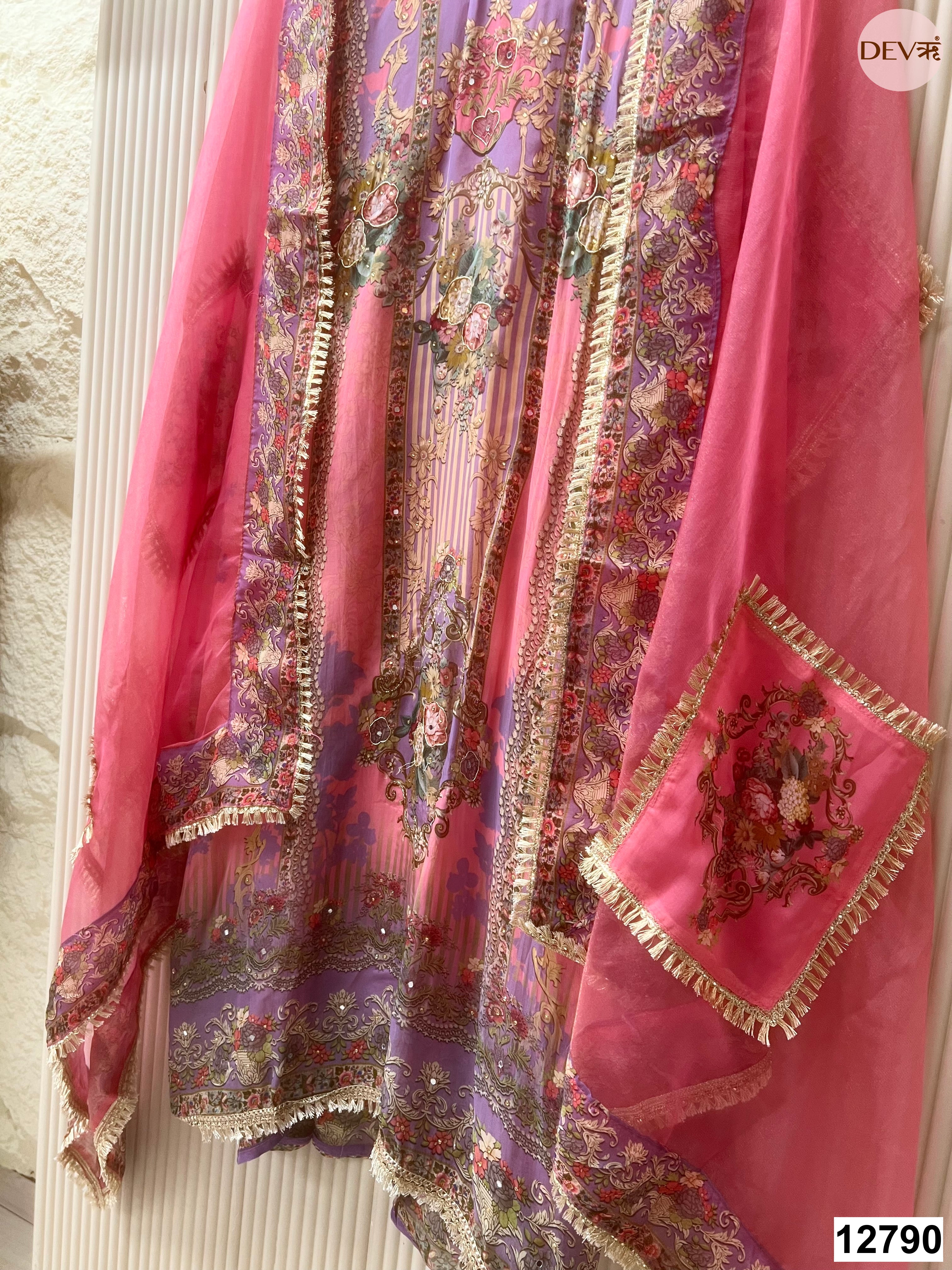 Purple Organza Printed Unstitched 3-Piece Suit (Devri – D.No 12790)