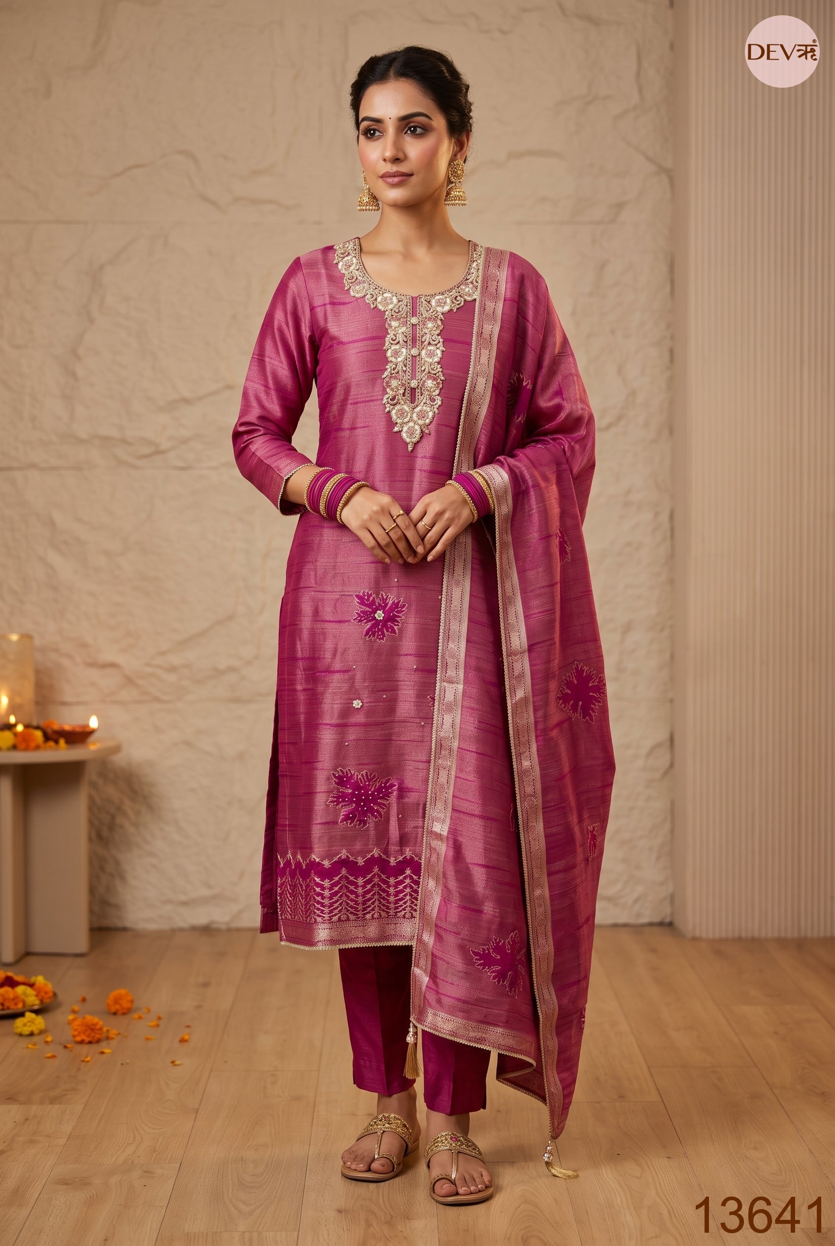 Pink Pure Giraffe Banarasi Silk Embroidered Unstitched 3-Piece Suit (Devri – D.No 13641)