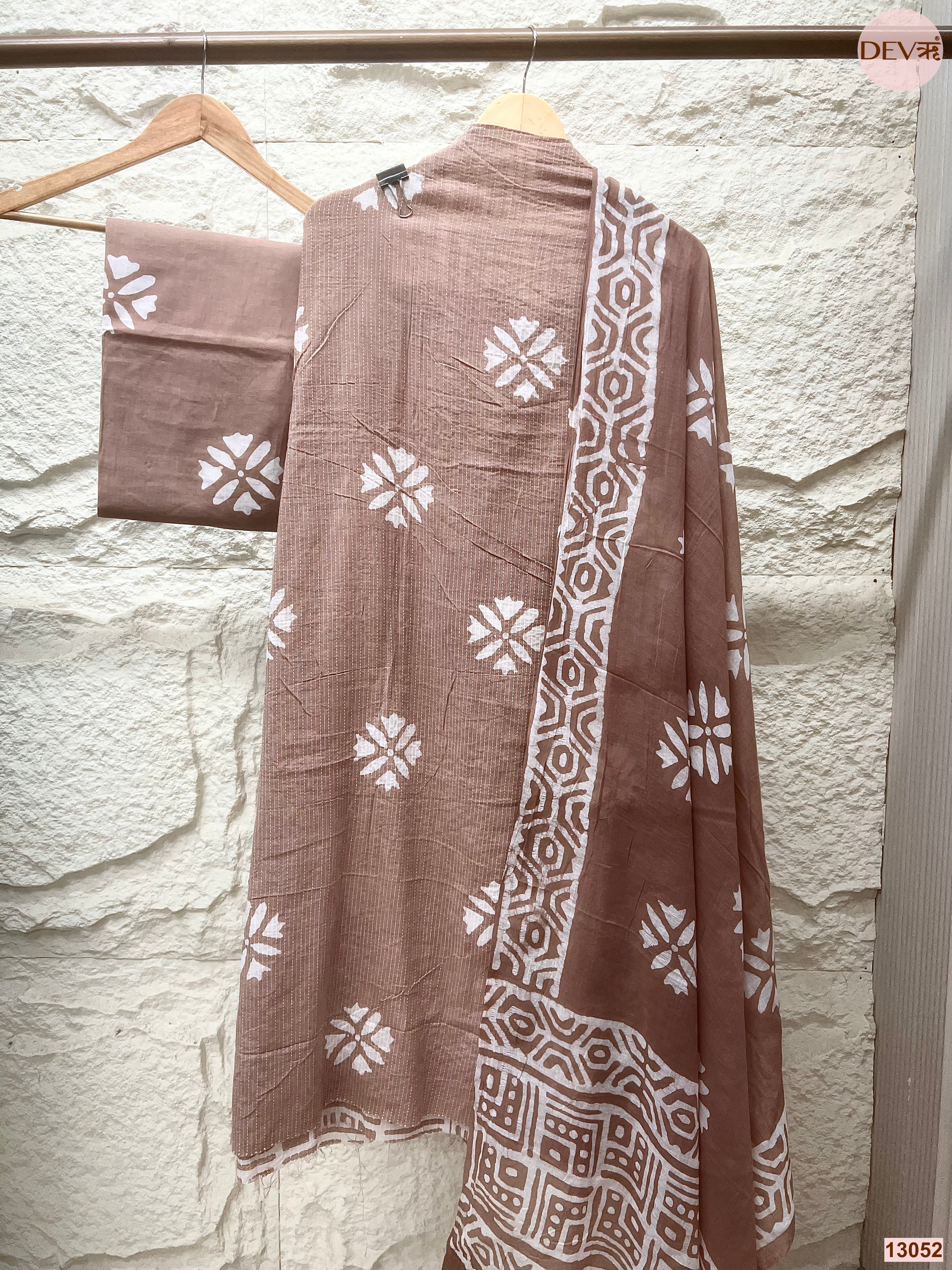 Brown Cotton Printed Unstitched 3-Piece Suit (Devri – D.No 13052)