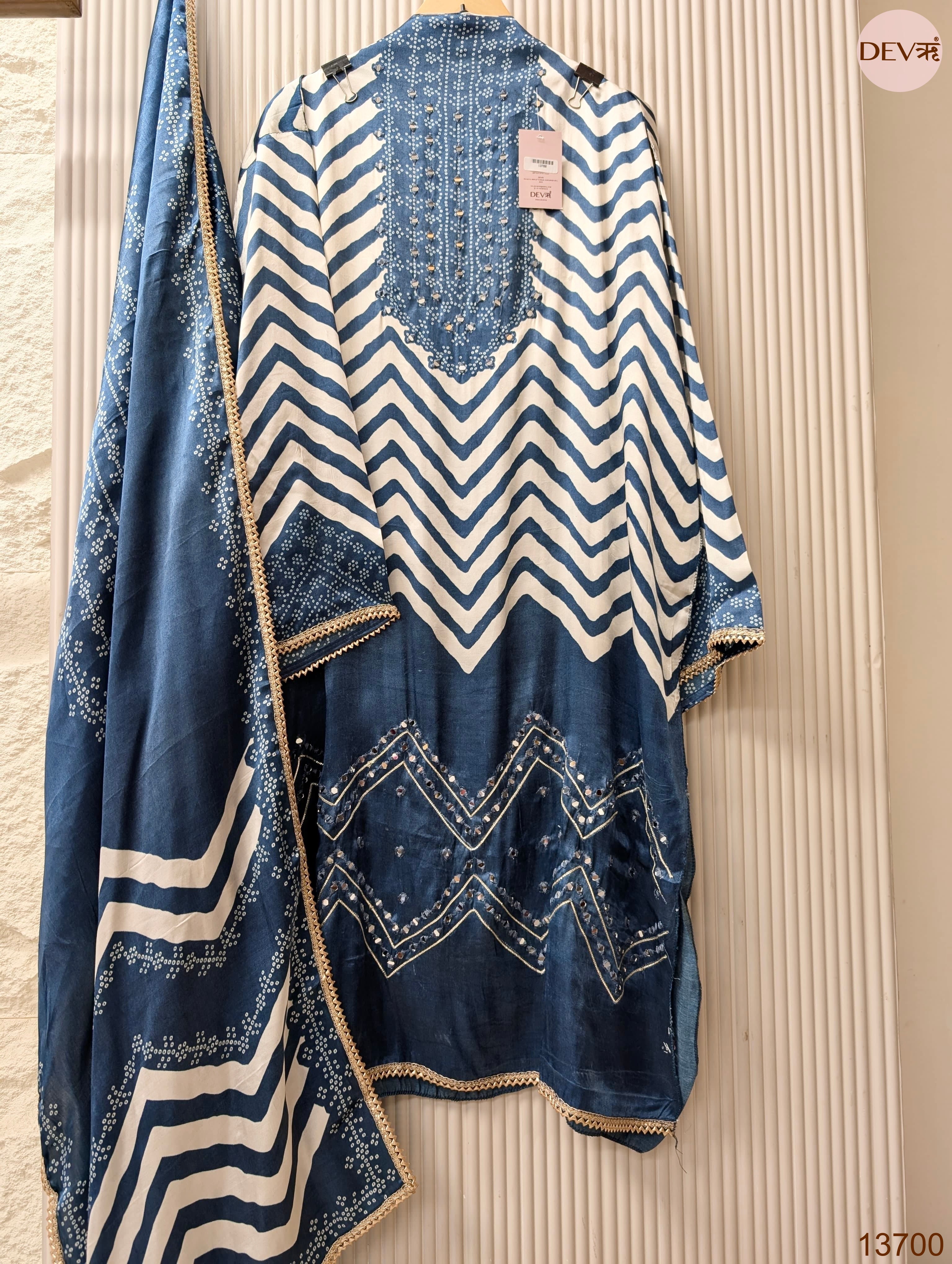 Blue Pure Gajji Silk Printed Unstitched 3-Piece Suit (Devri – D.No 13700)