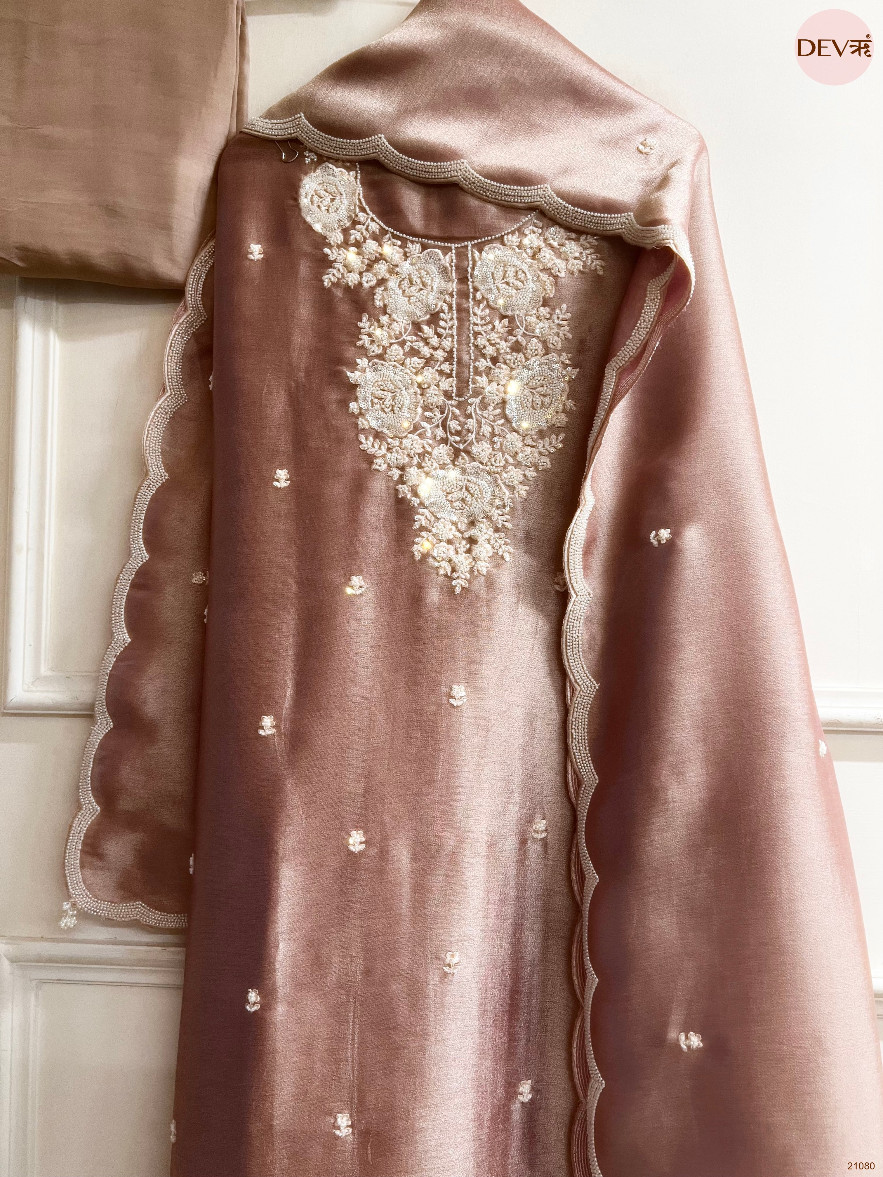 Pink Pure Tissue Giraffe Silk Embroidered Unstitched 3-Piece Suit (Devri – D.No 21080)