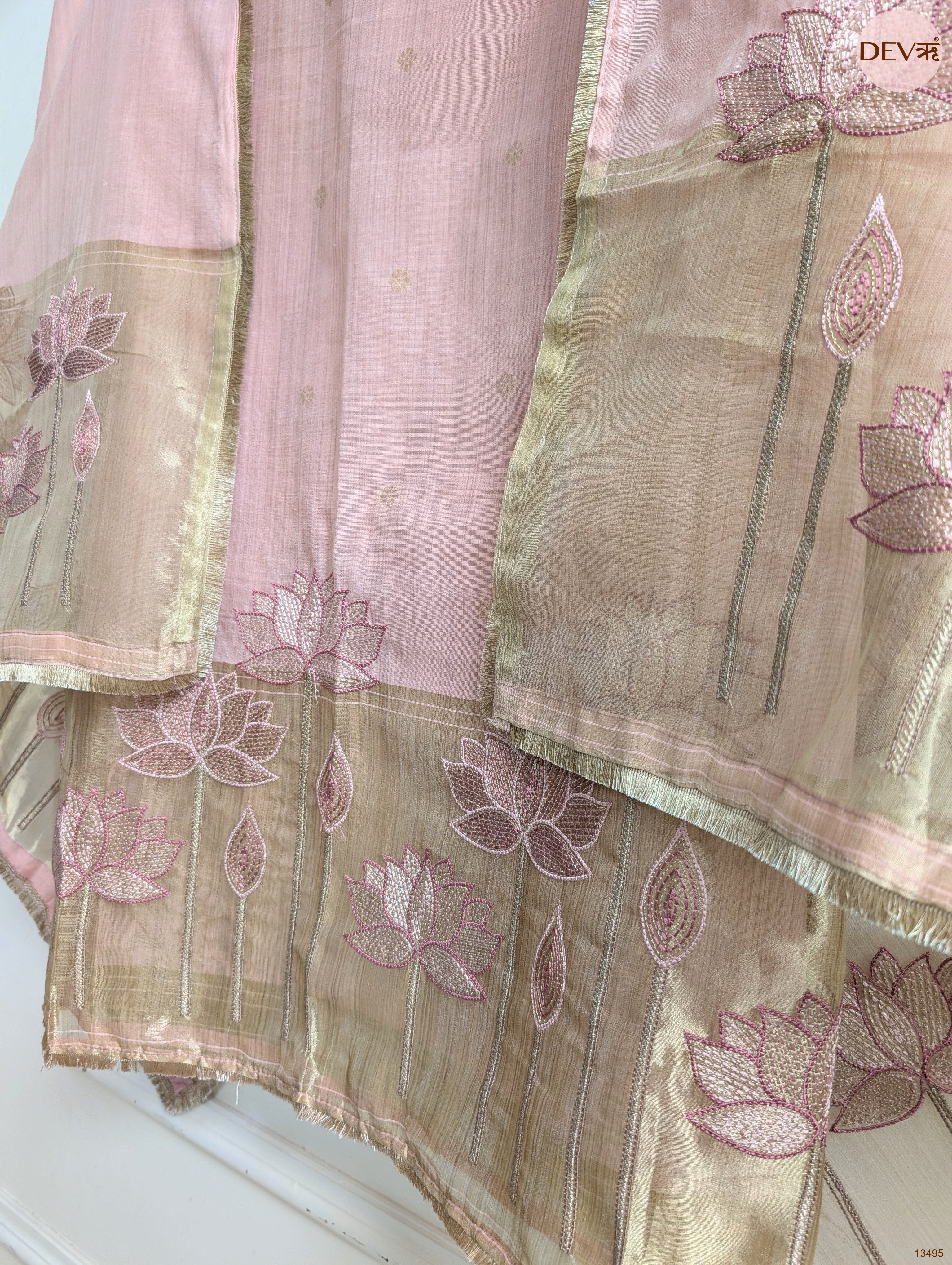 Pink Banarashi Silk Embroidered Unstitched 3-Piece Suit (Devri – D.No 13495)