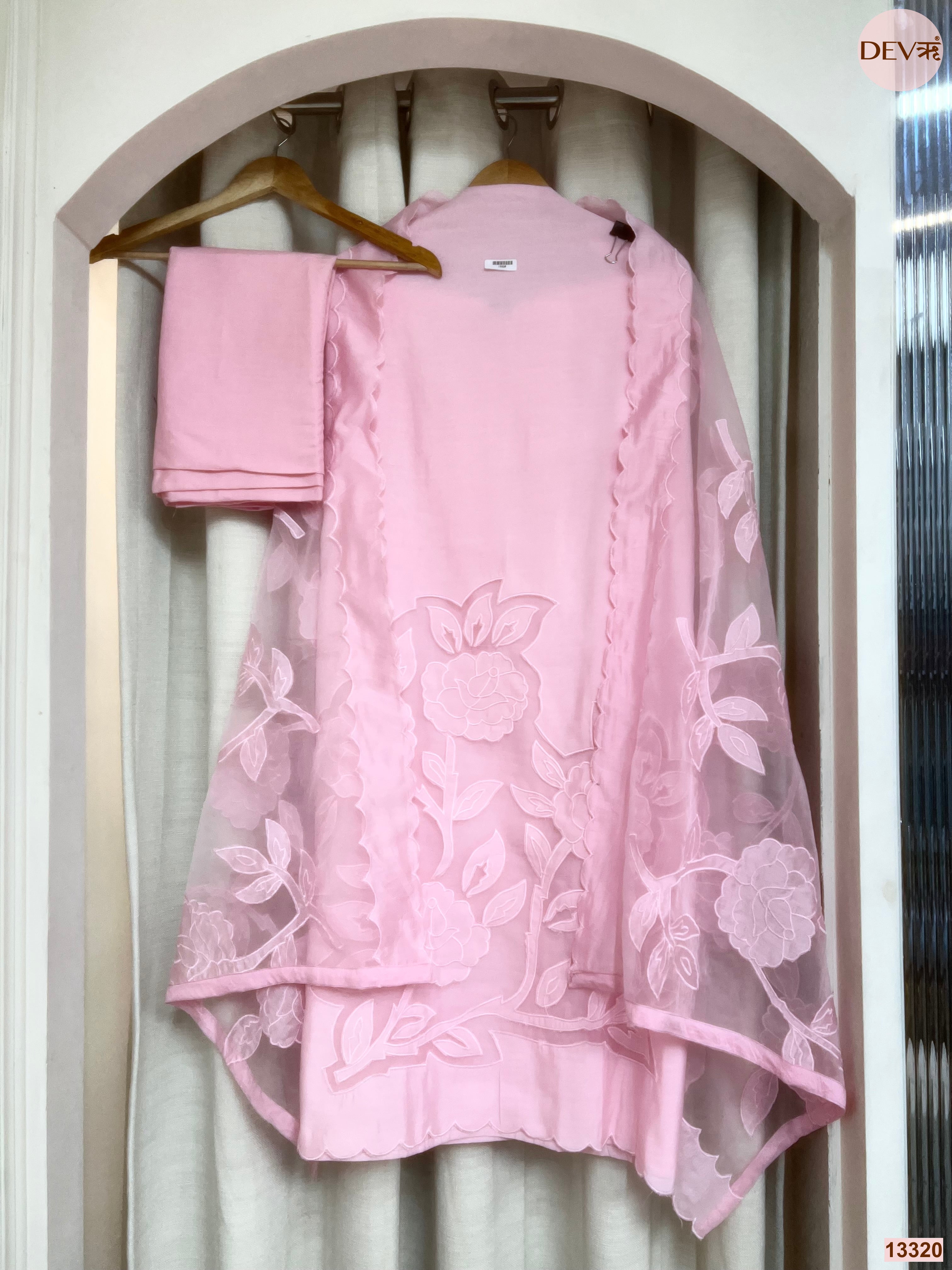 Pink Roman Silk Embroidered Unstitched 3-Piece Suit (Devri – D.No 13320)