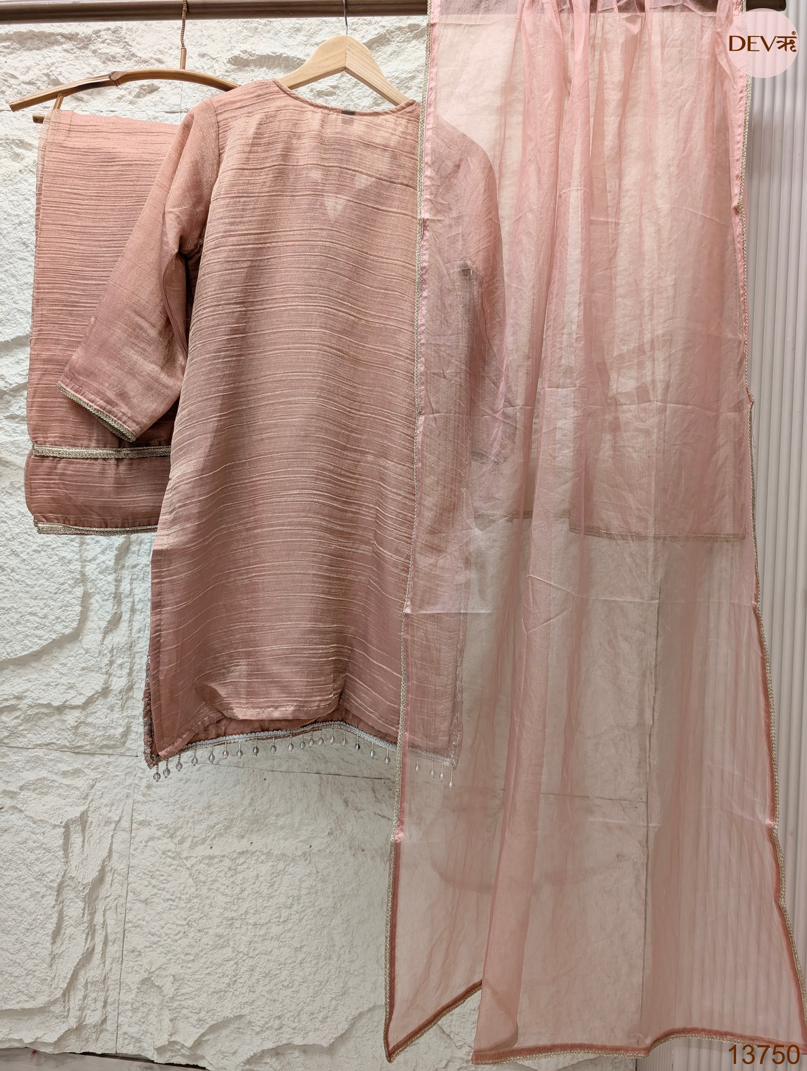 Gulrang Tissue silk blend Embroidered Peach 3-Piece Set (Devri – D.No 13750)