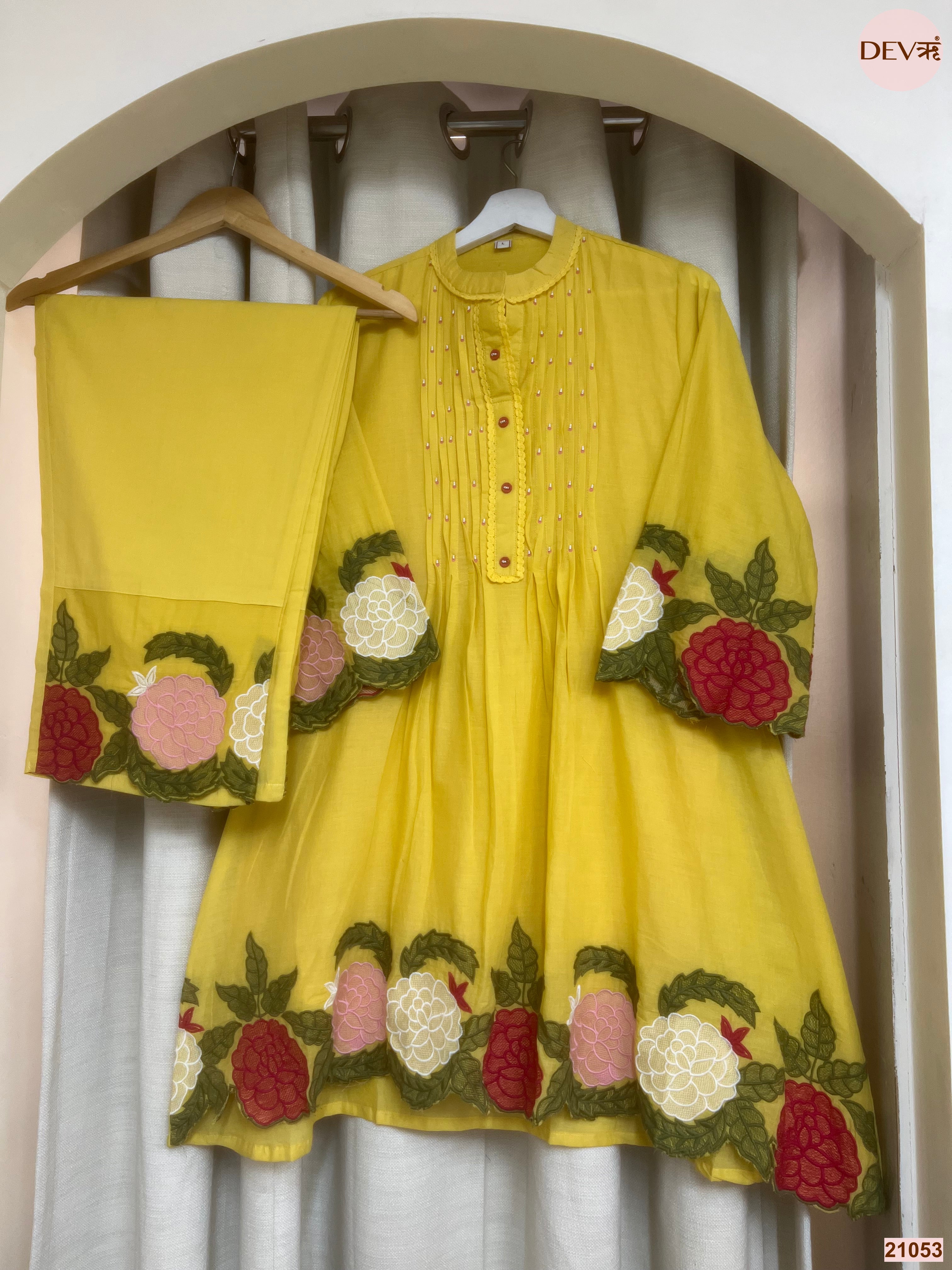 Gulnaar Mul Chanderi Embroidered Yellow 2-Piece Set (Devri – D.No 21053)