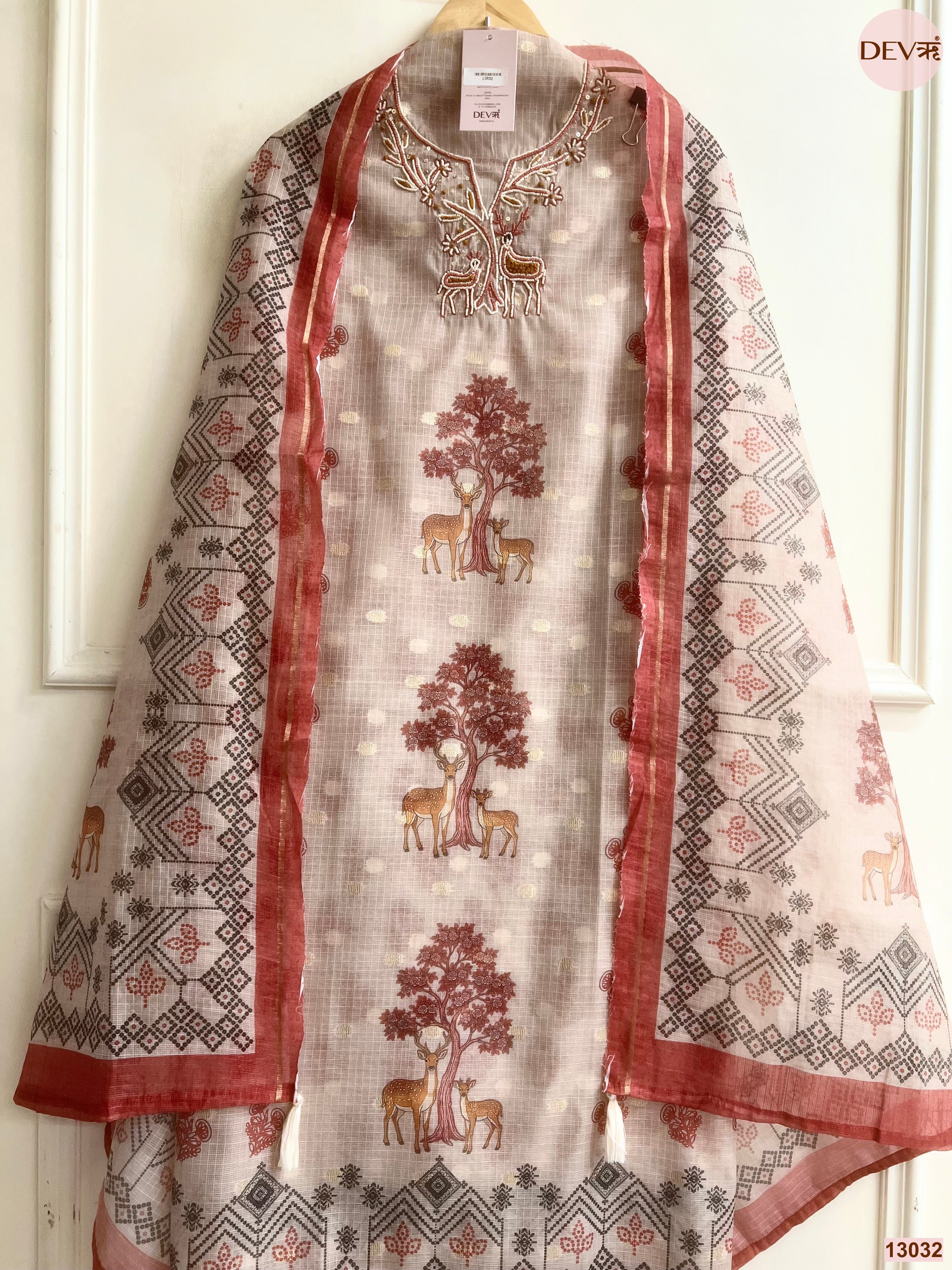 Pink Kota Printed Unstitched 3-Piece Suit (Devri – D.No 13032)