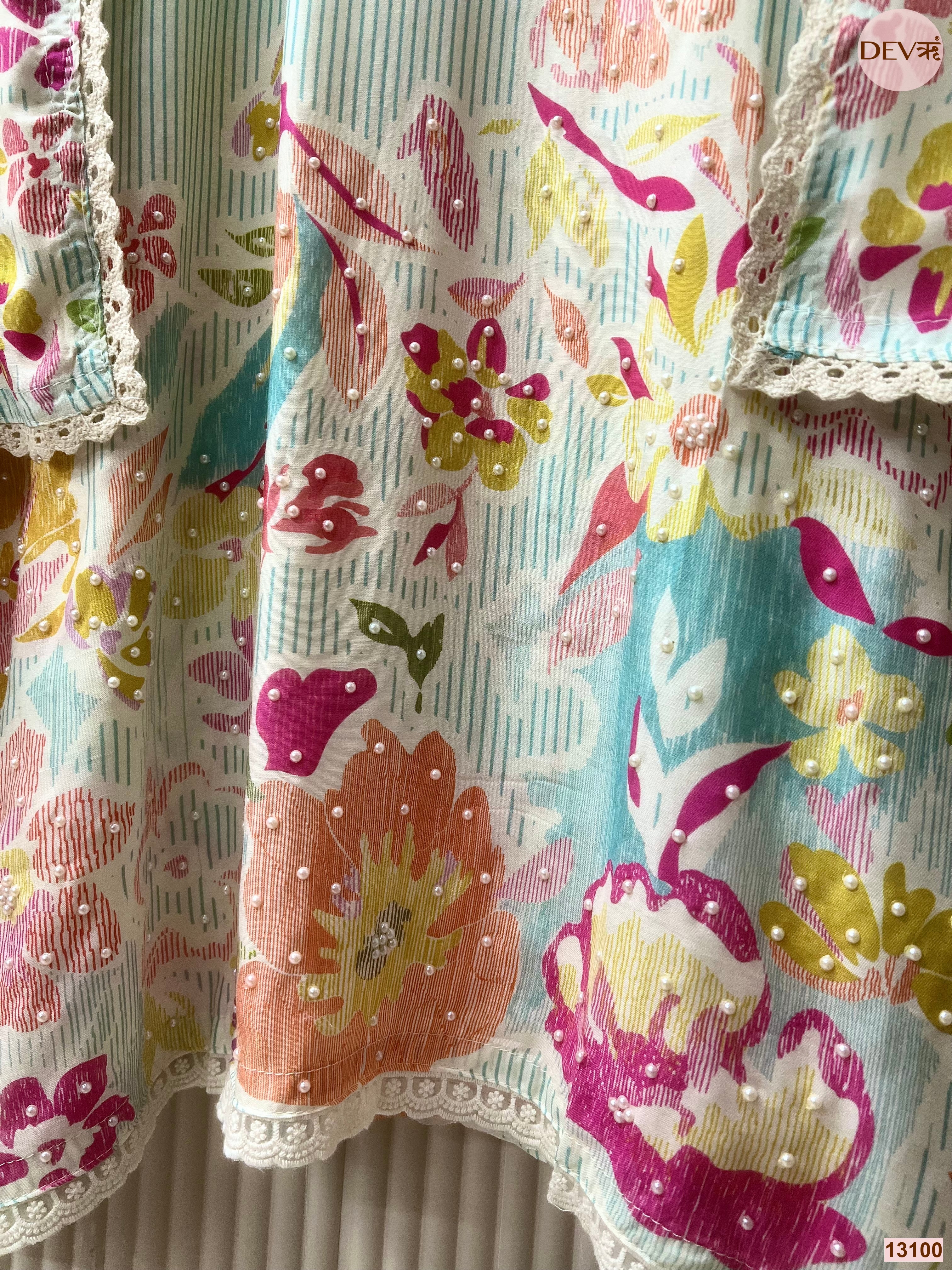 Aqua Muslin Printed Unstitched 3-Piece Suit (Devri – D.No 13100)