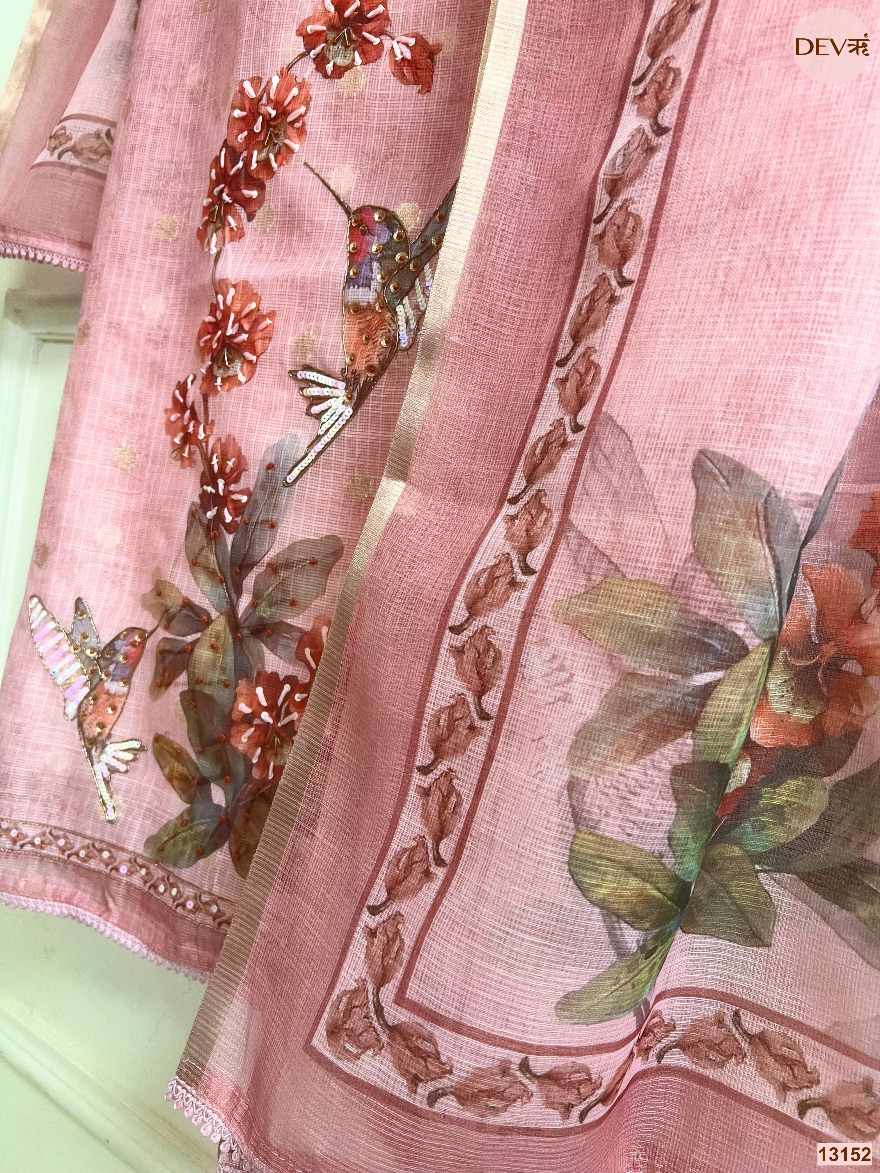 Pink Kota Printed Unstitched 3-Piece Suit (Devri – D.No 13152)
