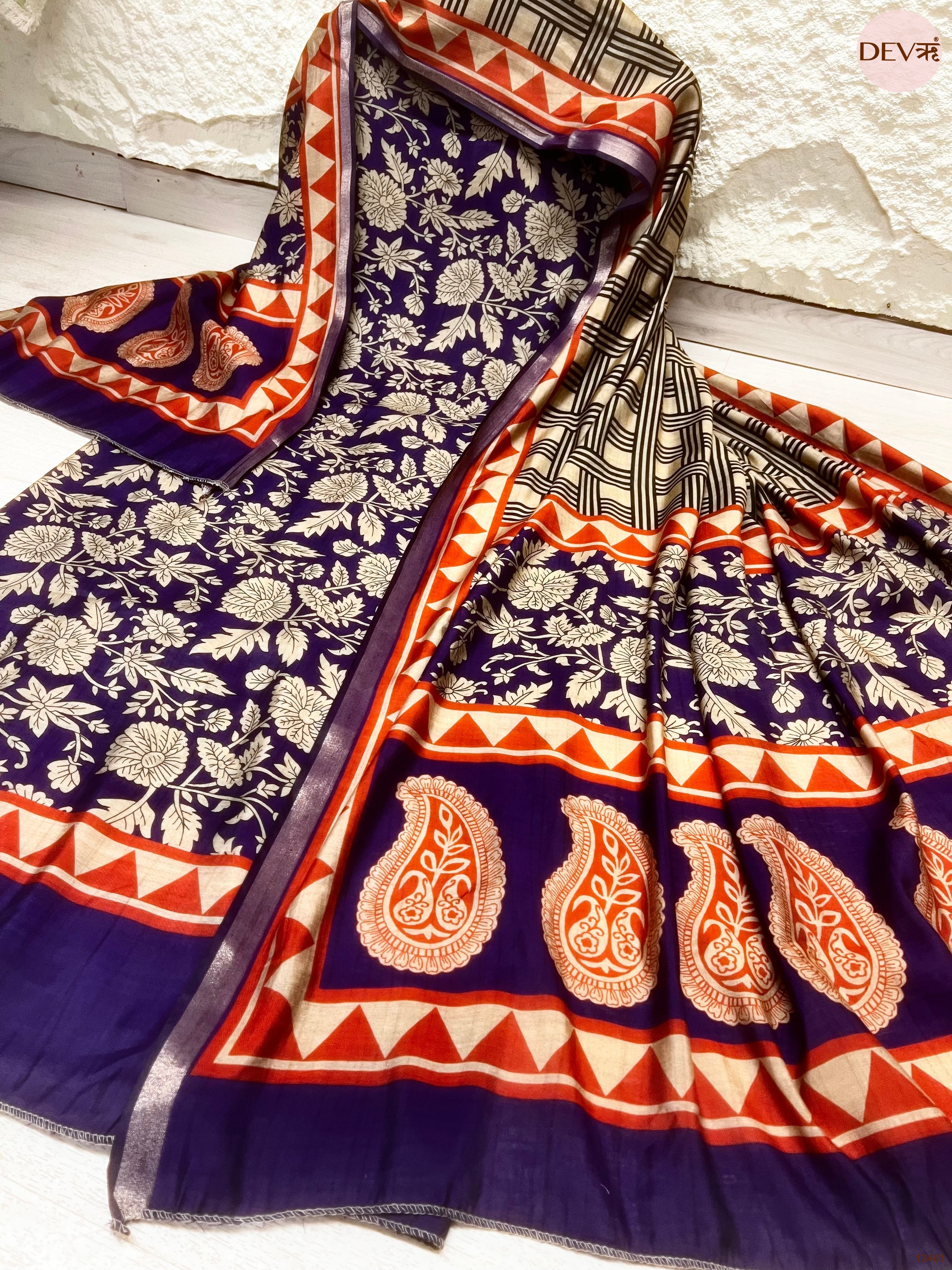 Purple Maheshwari Silk Printed Unstitched 3-Piece Suit (Devri – D.No 13461)