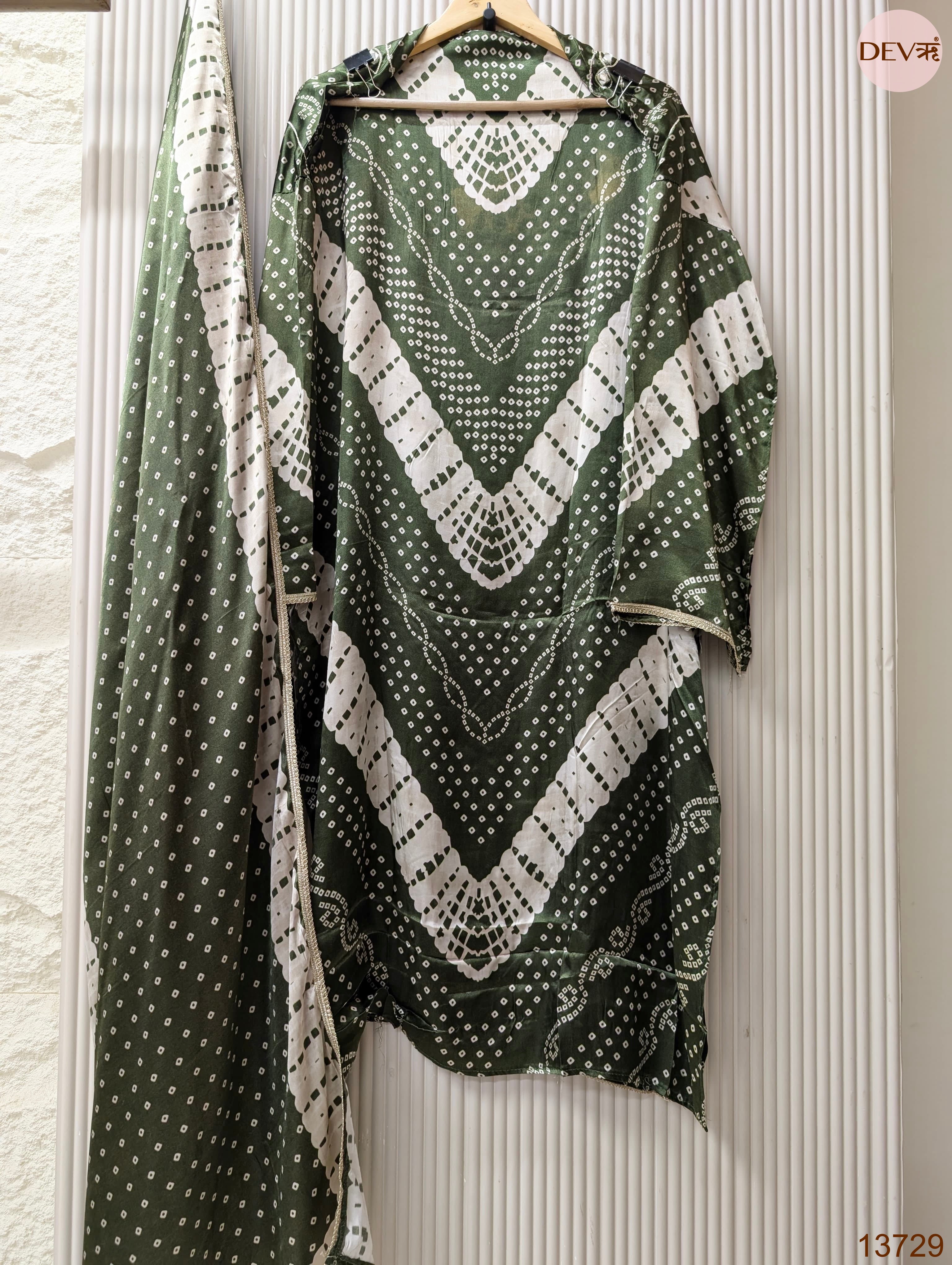 Olive Gajji Silk Printed Unstitched 3-Piece Suit (Devri – D.No 13729)