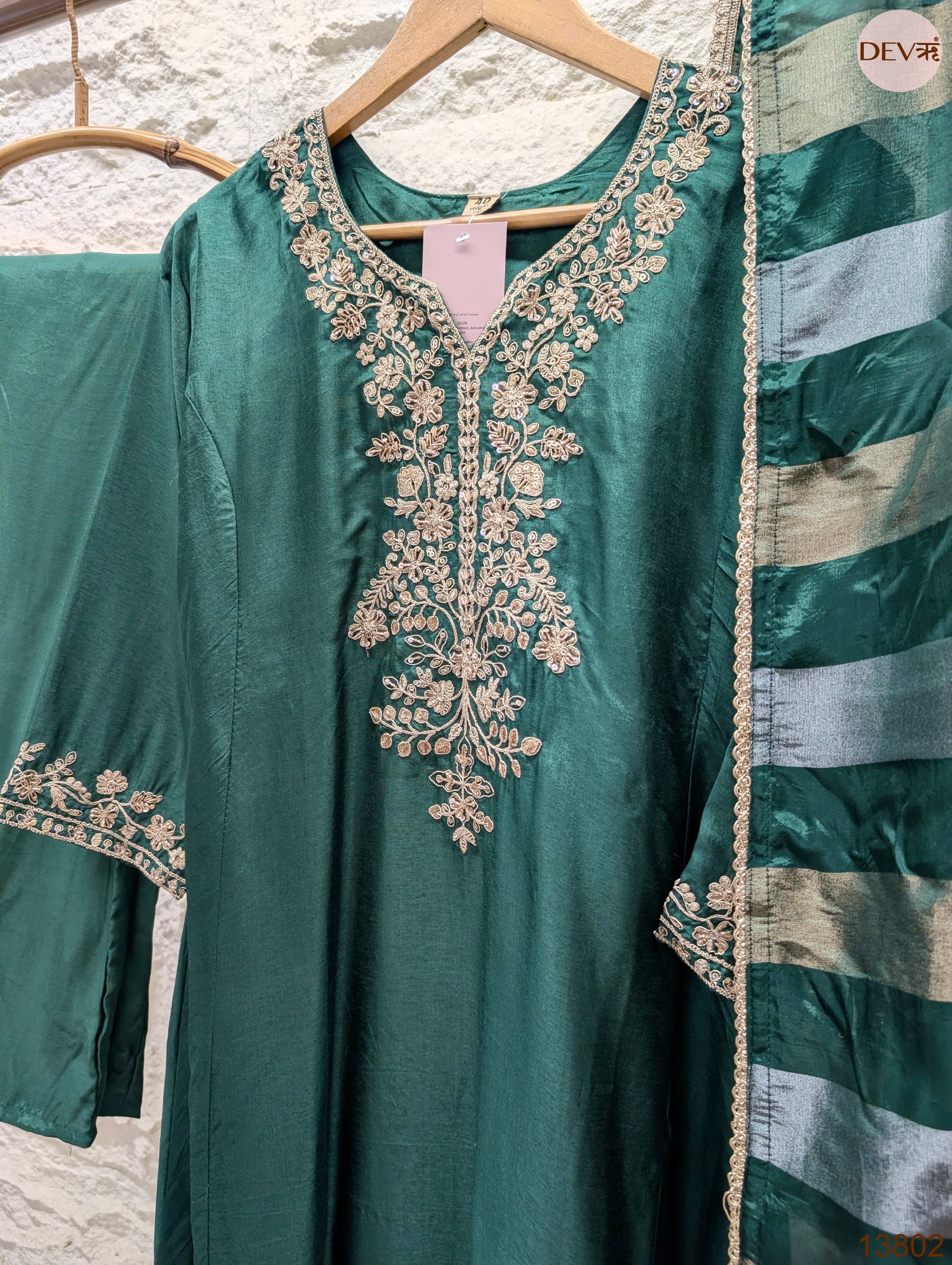 Zarmina Pure Russian silk Embroidered Teal 3-Piece Set (Devri – D.No 13802)