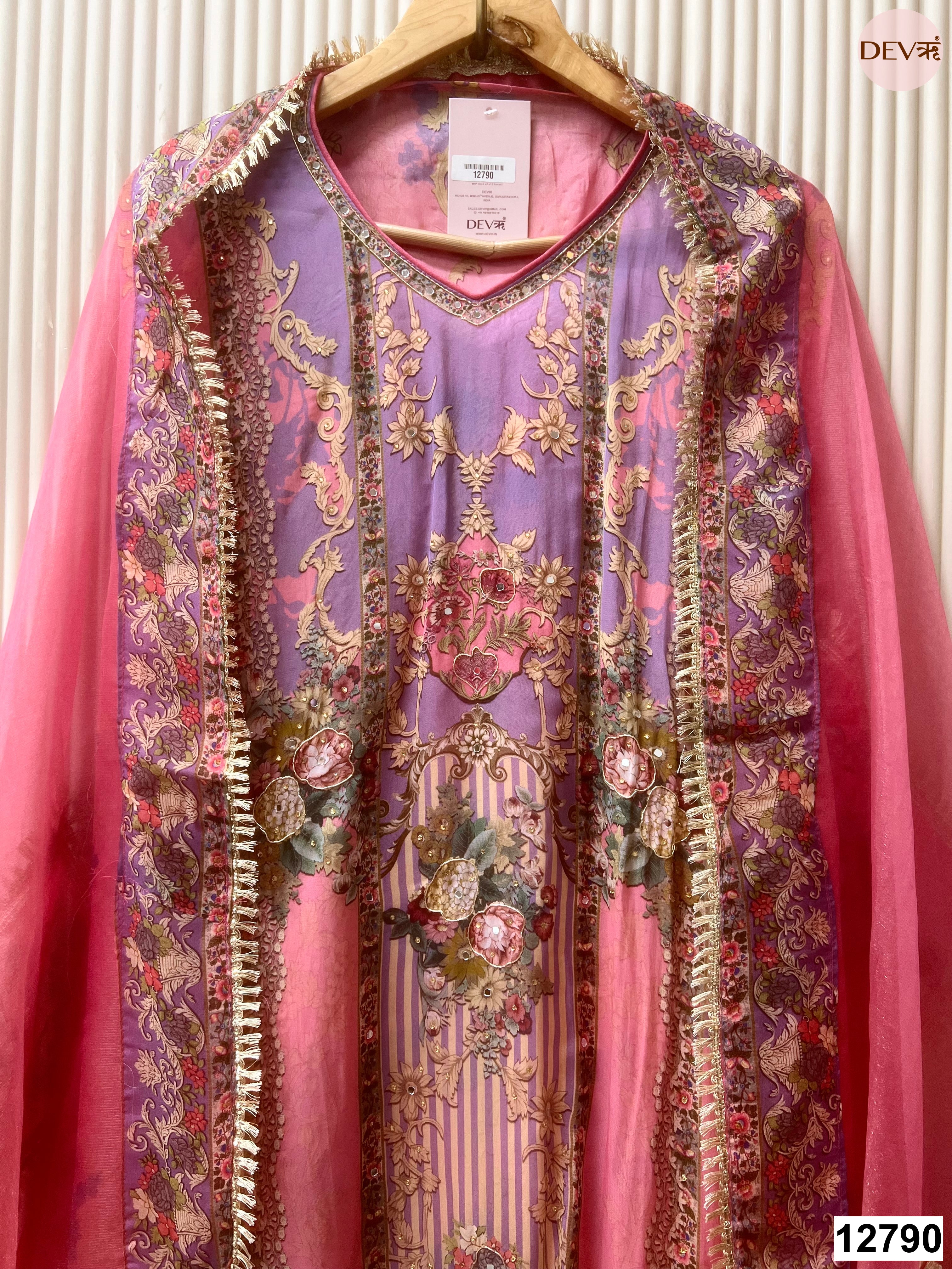 Purple Organza Printed Unstitched 3-Piece Suit (Devri – D.No 12790)