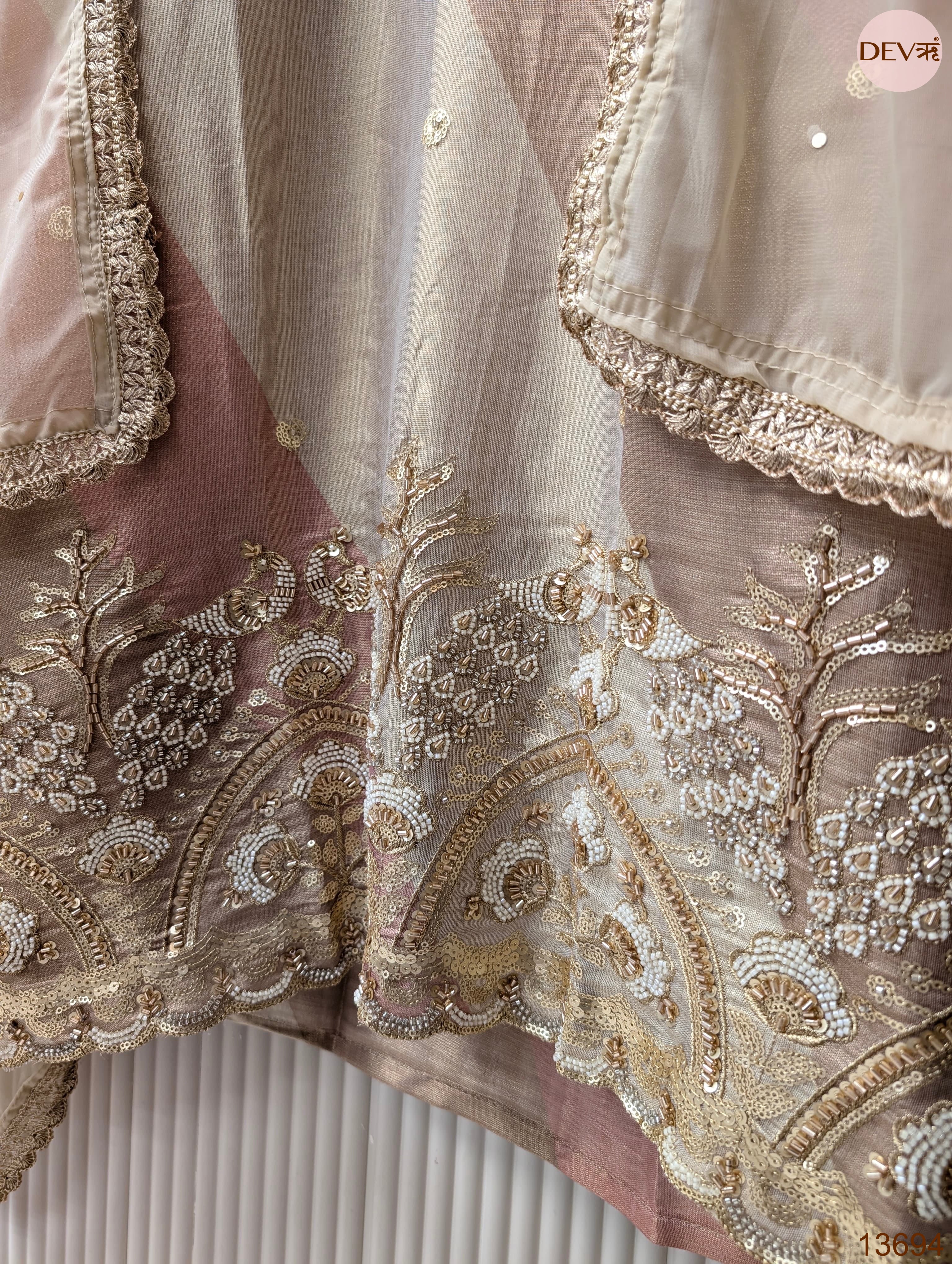 Pink Tissue Silk Embroidered Unstitched 3-Piece Suit (Devri – D.No 13694)