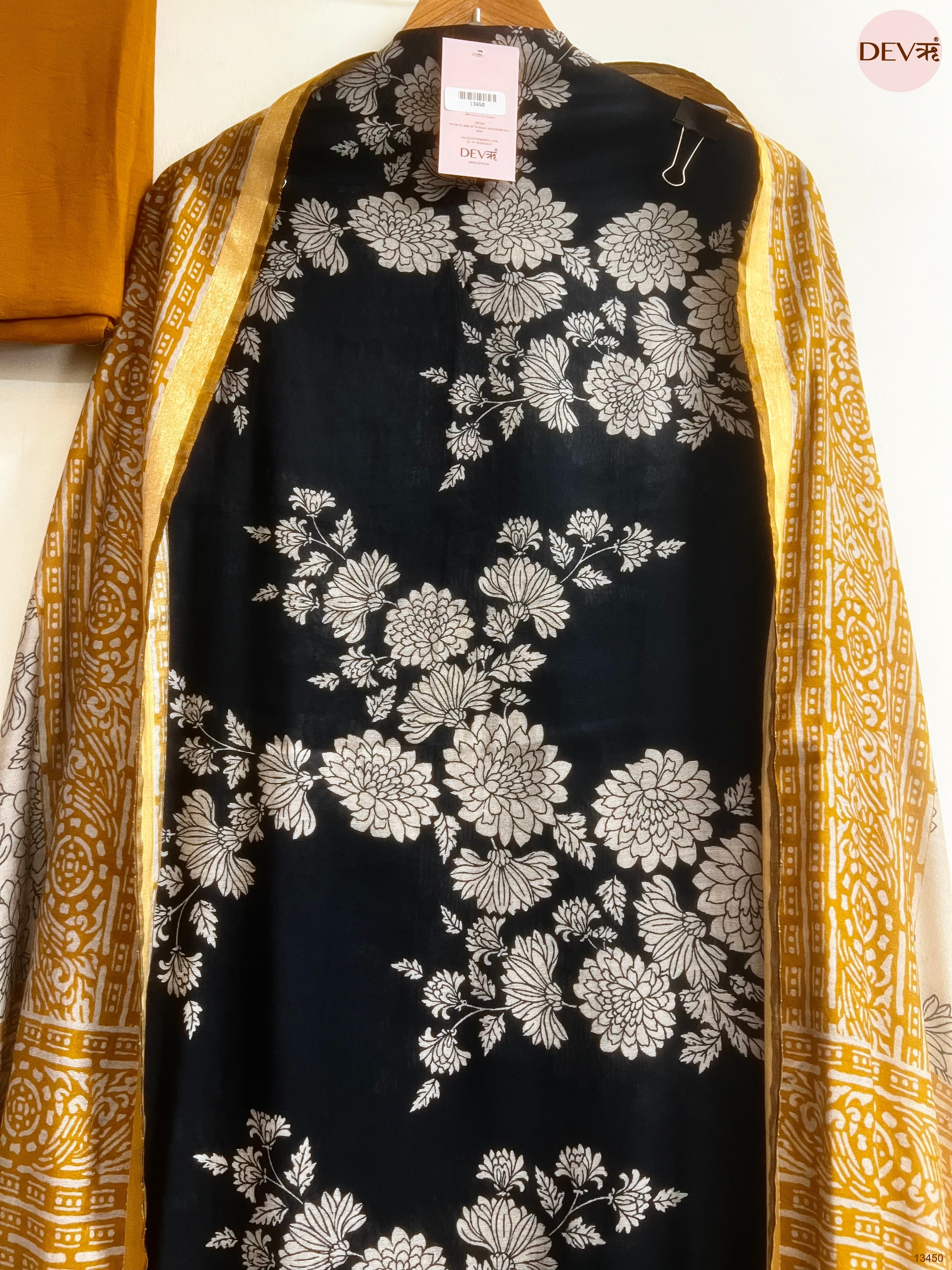 Black Maheshwari Silk Printed Unstitched 3-Piece Suit (Devri – D.No 13450)
