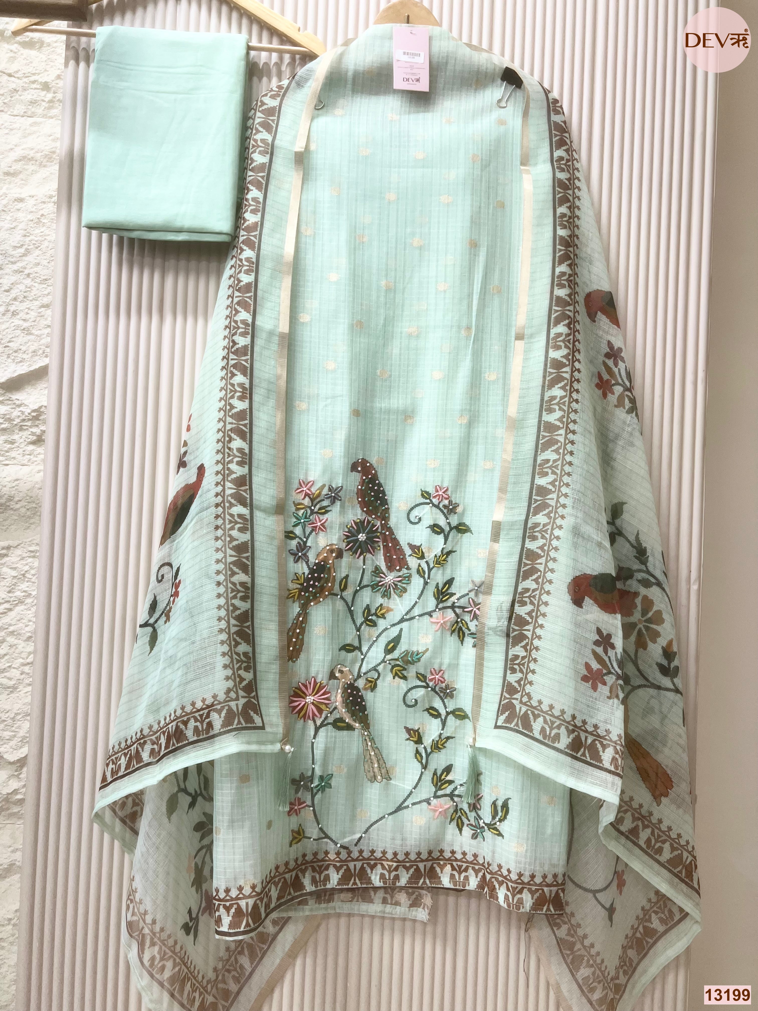 Mint Kota Embroidered Unstitched 3-Piece Suit (Devri – D.No 13199)