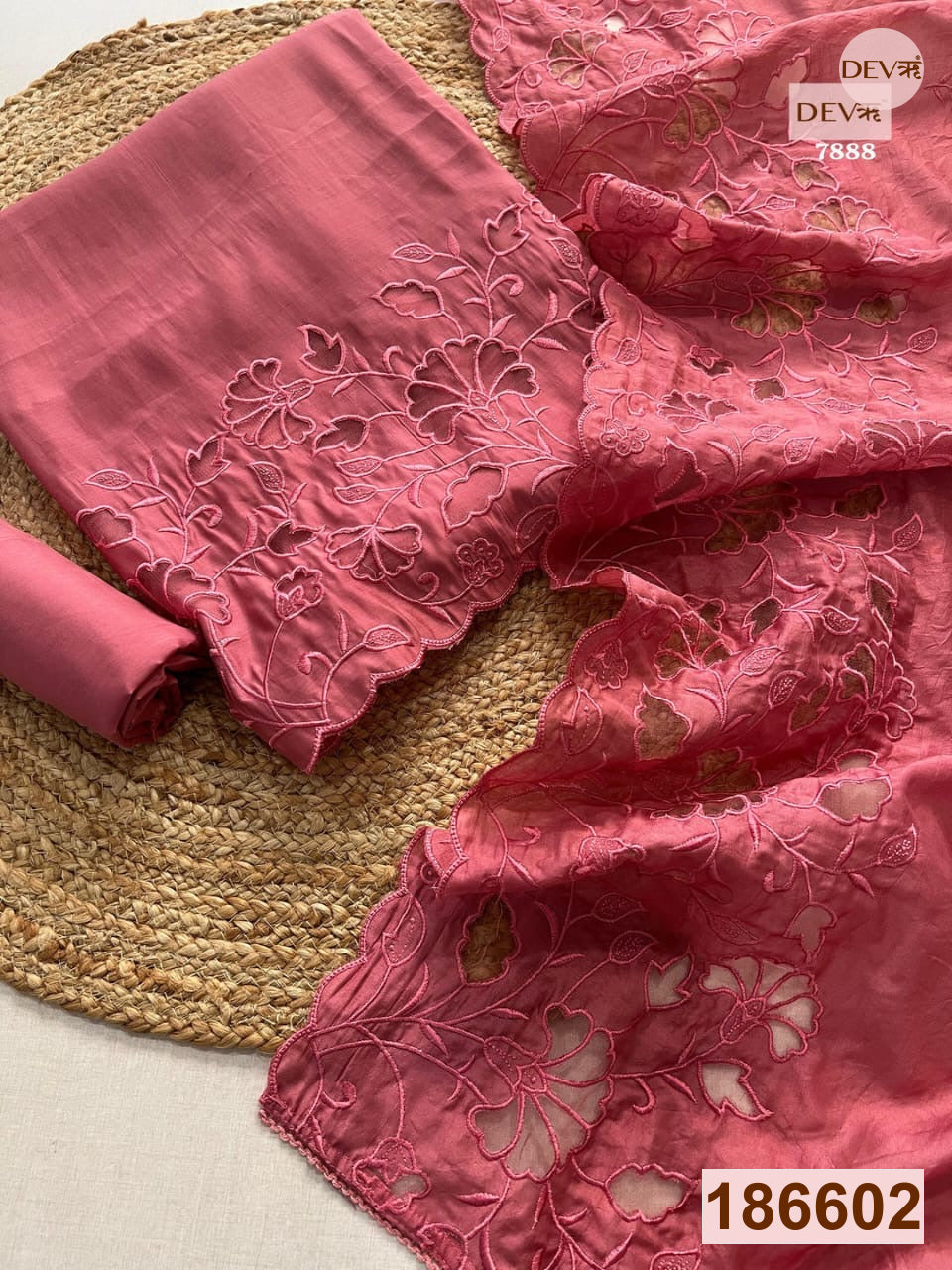 Pink Modal Silk Embroidered Unstitched 3-Piece Suit (Devri – D.No 7888)