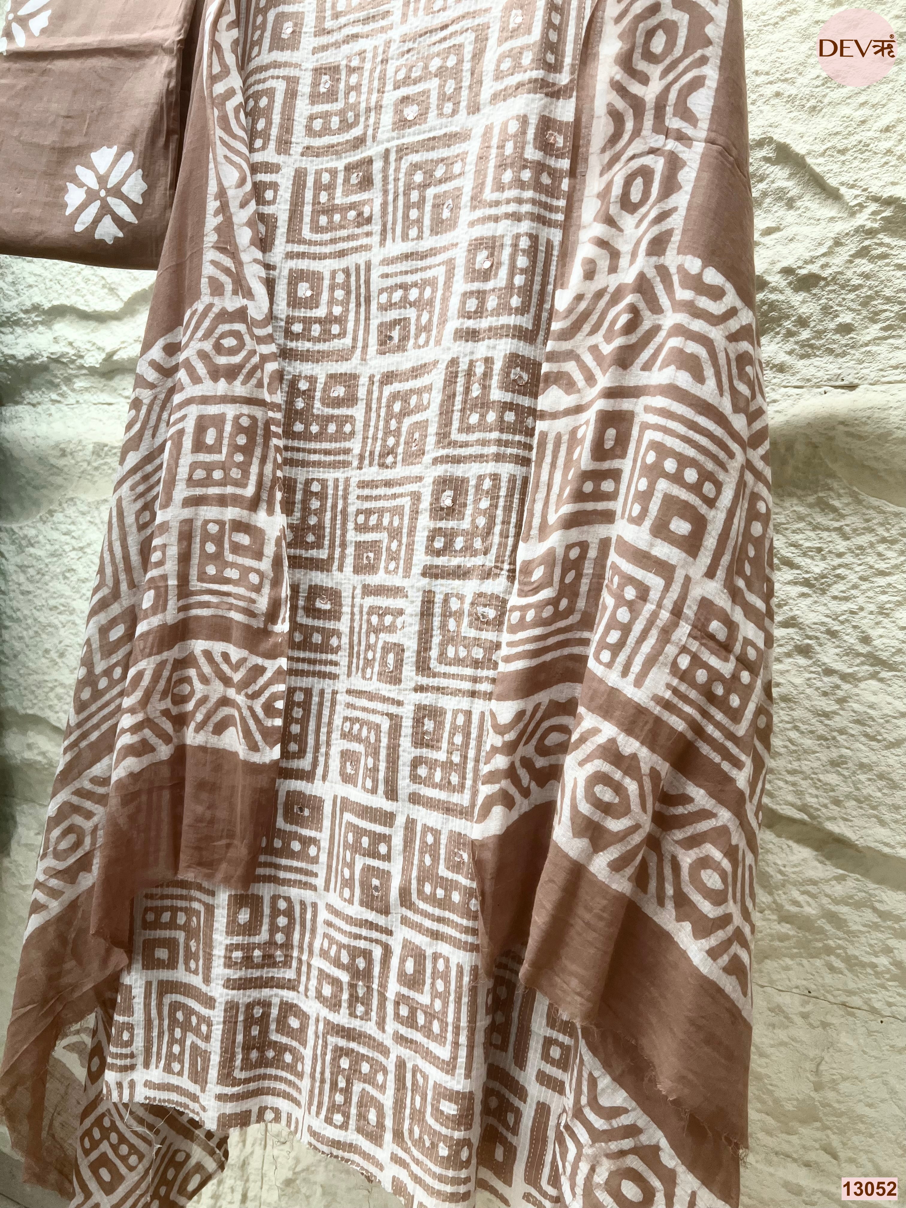 Brown Cotton Printed Unstitched 3-Piece Suit (Devri – D.No 13052)