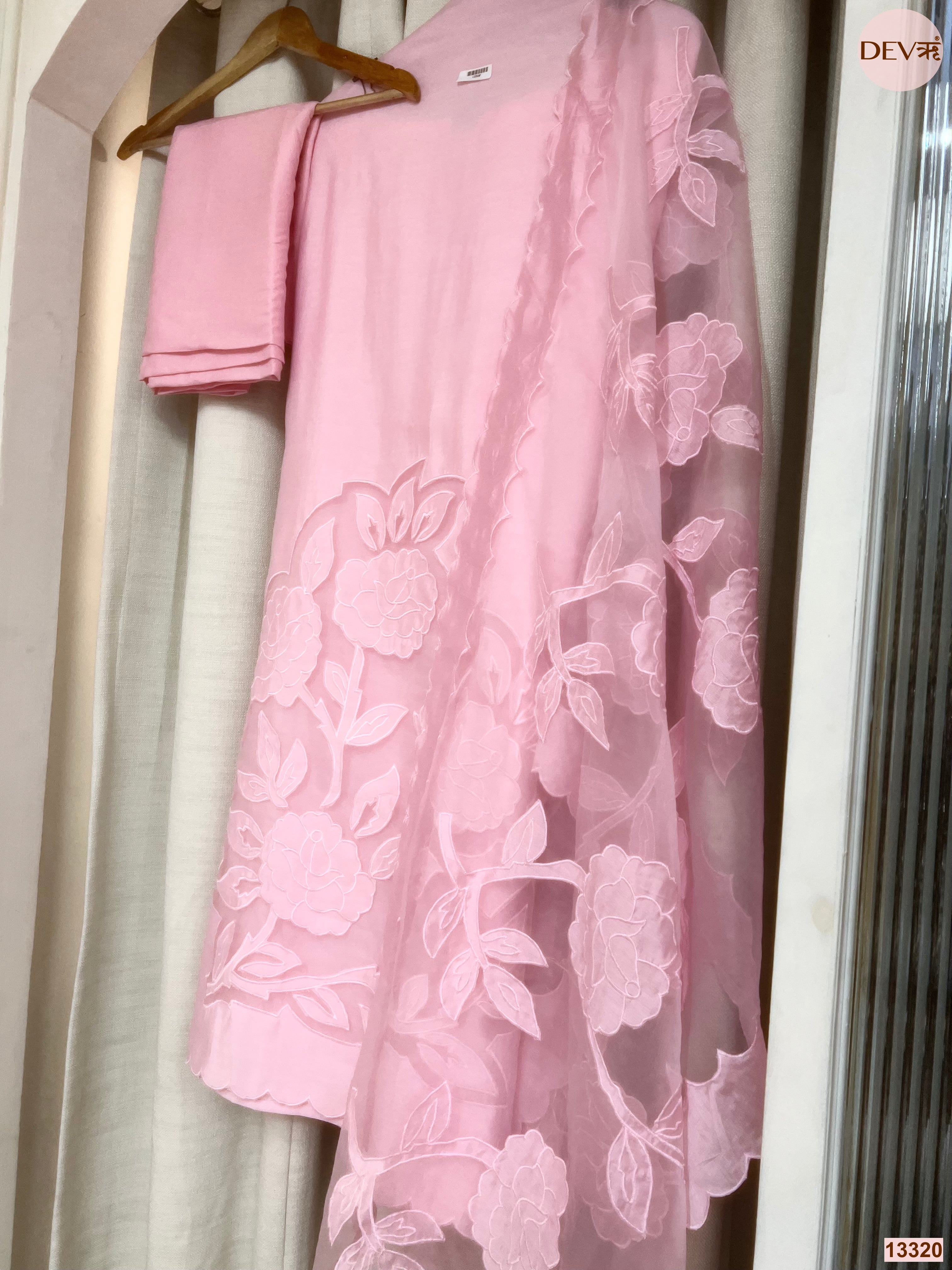Pink Roman Silk Embroidered Unstitched 3-Piece Suit (Devri – D.No 13320)