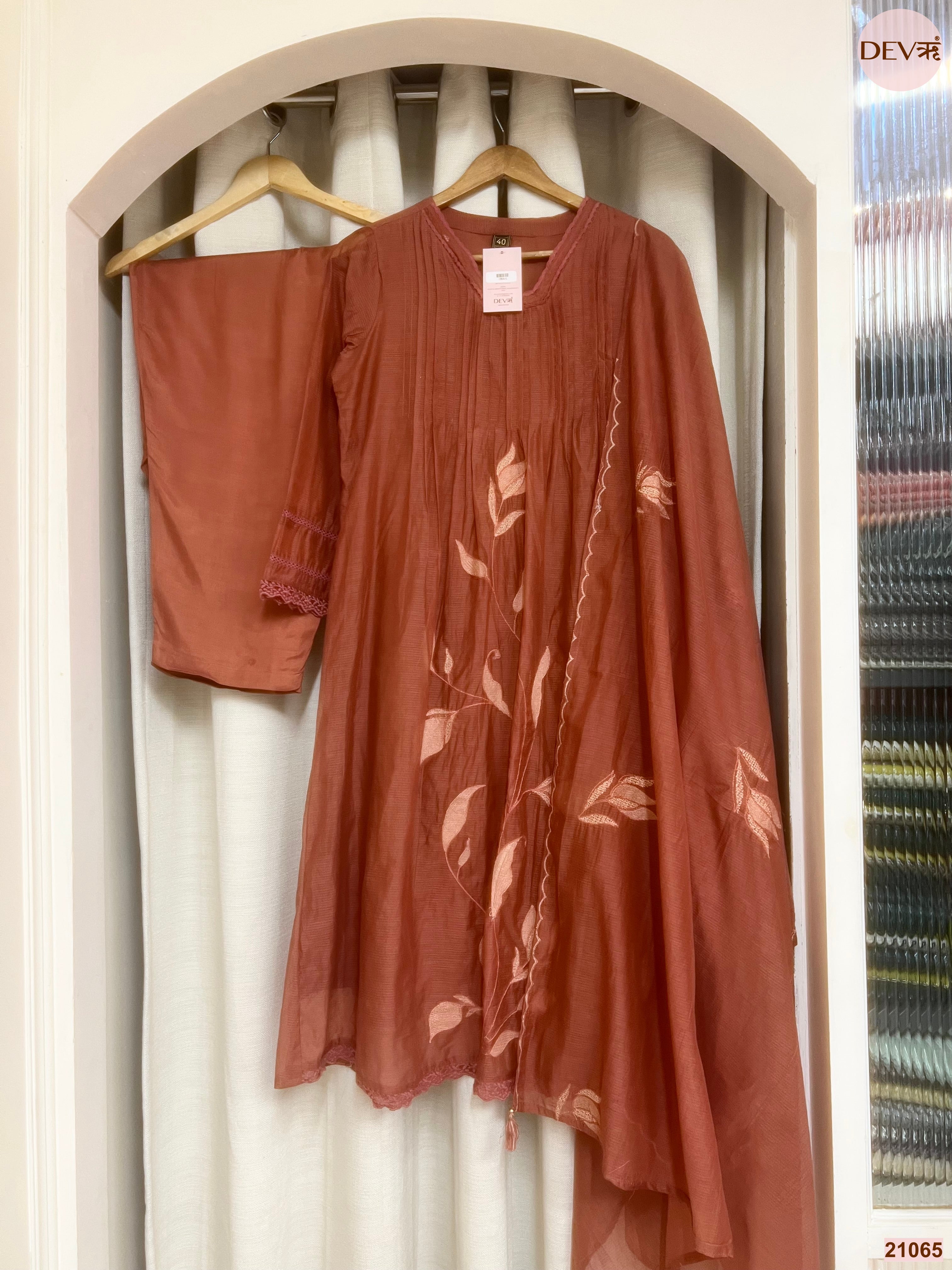 Gulnaar Mul cotton Embroidered Rust 3-Piece Set (Devri – D.No 21065)
