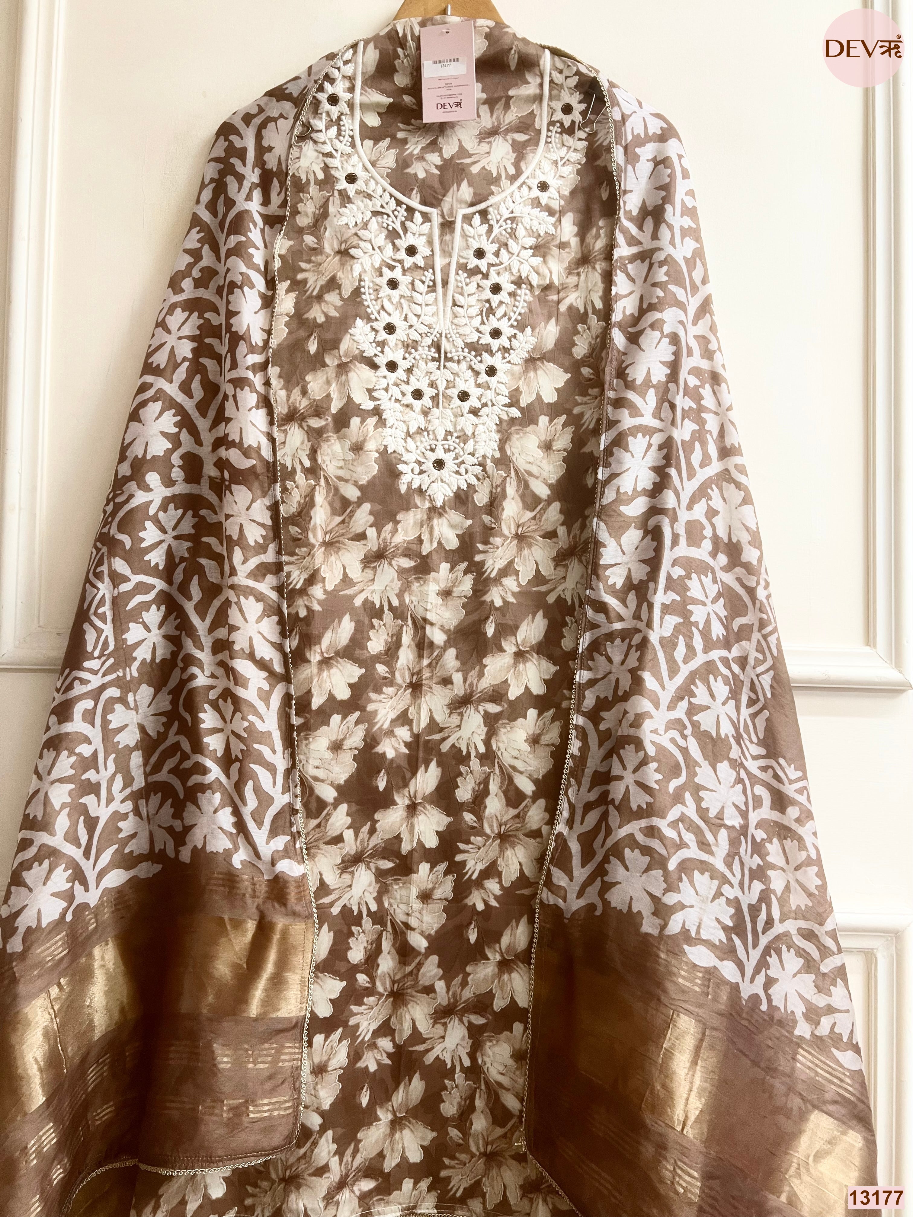 Brown Jam Cotton Printed Unstitched 3-Piece Suit (Devri – D.No 13177)