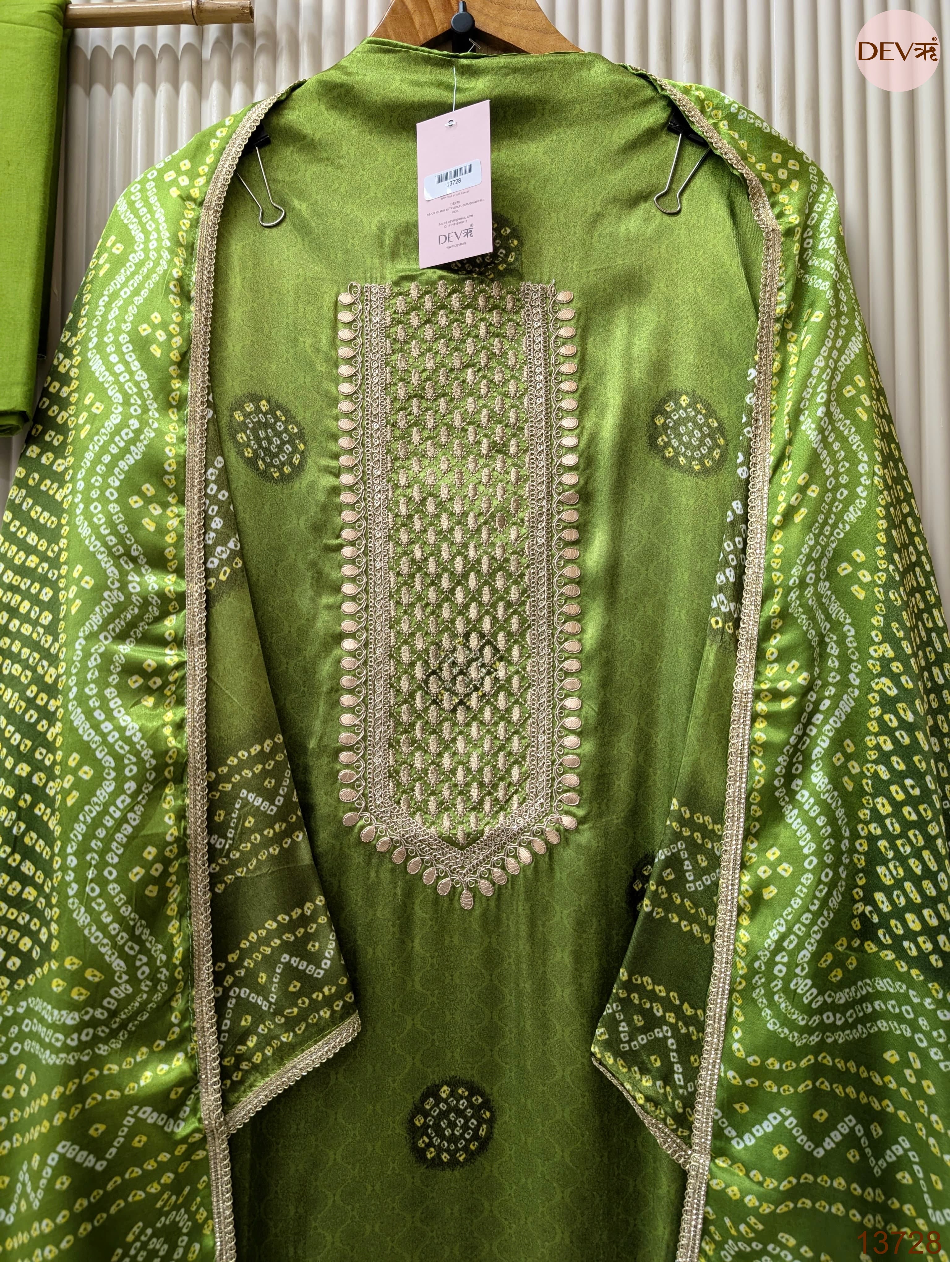 Olive Gajji Silk Printed Unstitched 3-Piece Suit (Devri – D.No 13728)