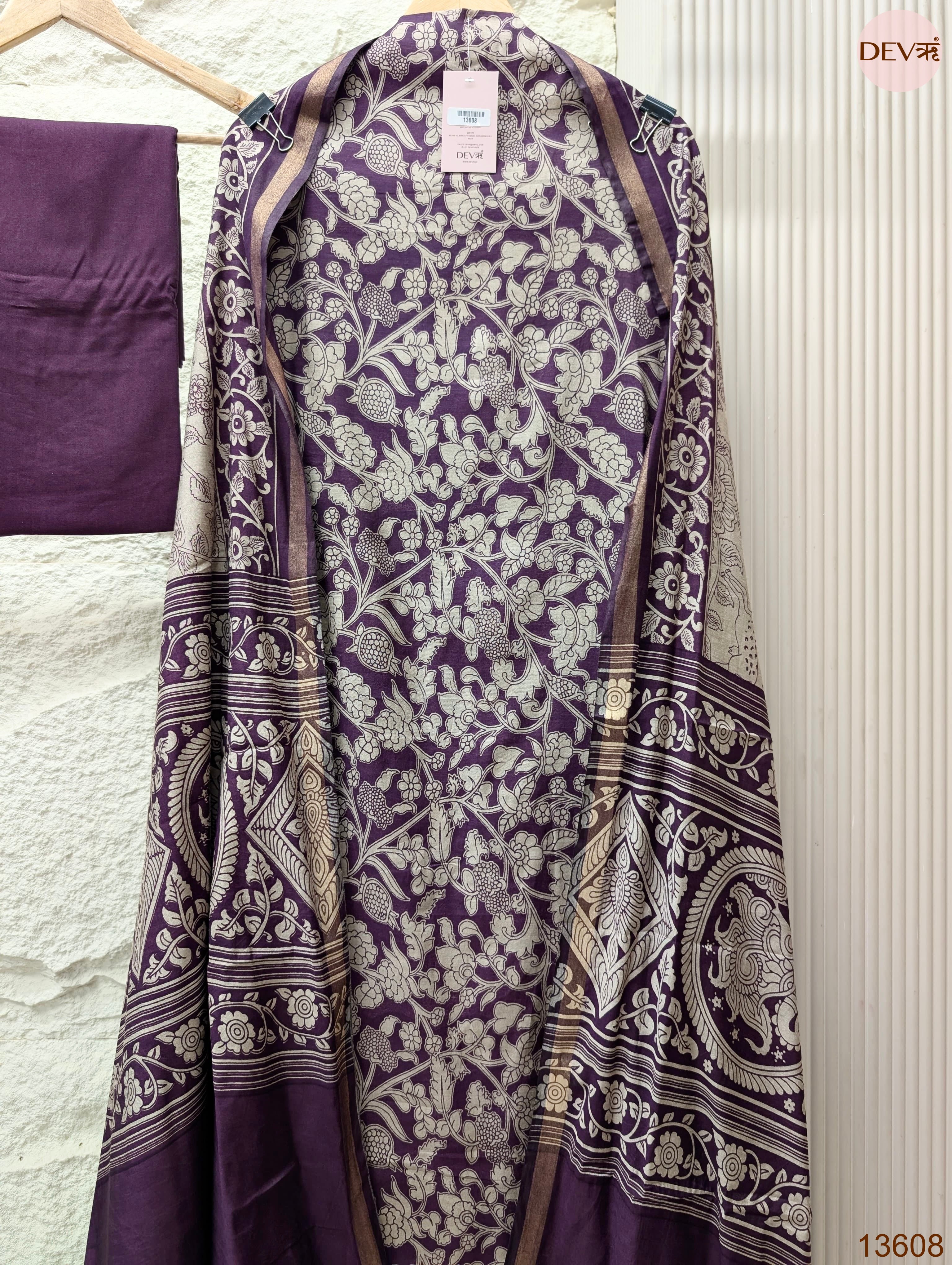 Purple Maheshwari Silk Printed Unstitched 3-Piece Suit (Devri – D.No 13608)