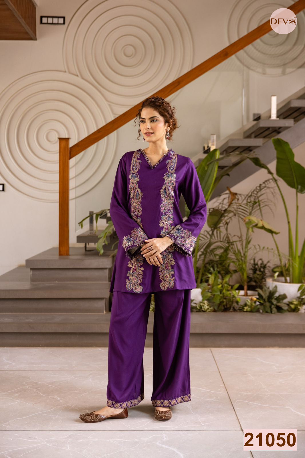 Zareen German Reyon Embroidered Purple 2-Piece Set (Devri – D.No 21050)
