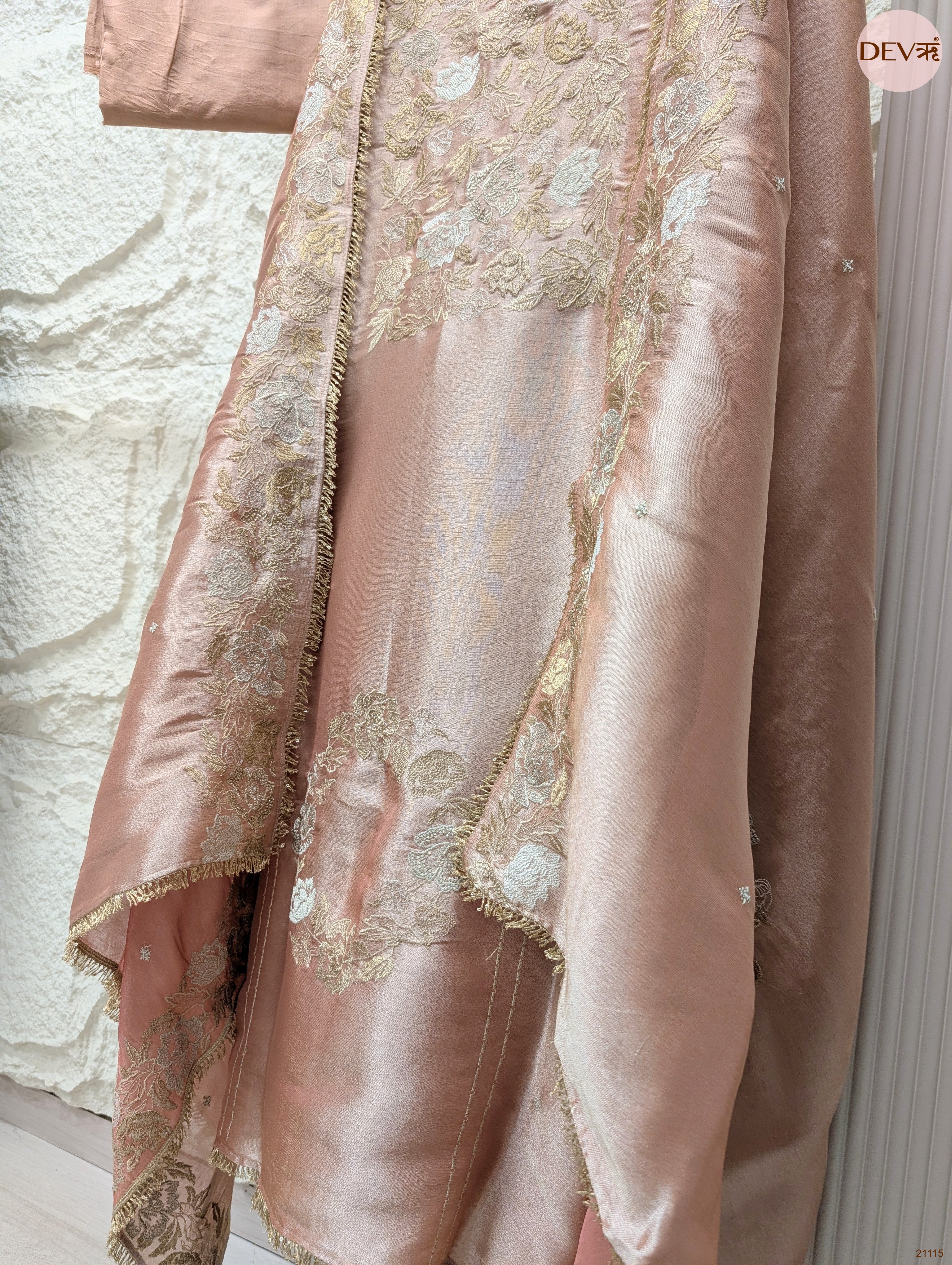 Peach Pure Giraffe Silk Embroidered Unstitched 3-Piece Suit (Devri – D.No 21115)