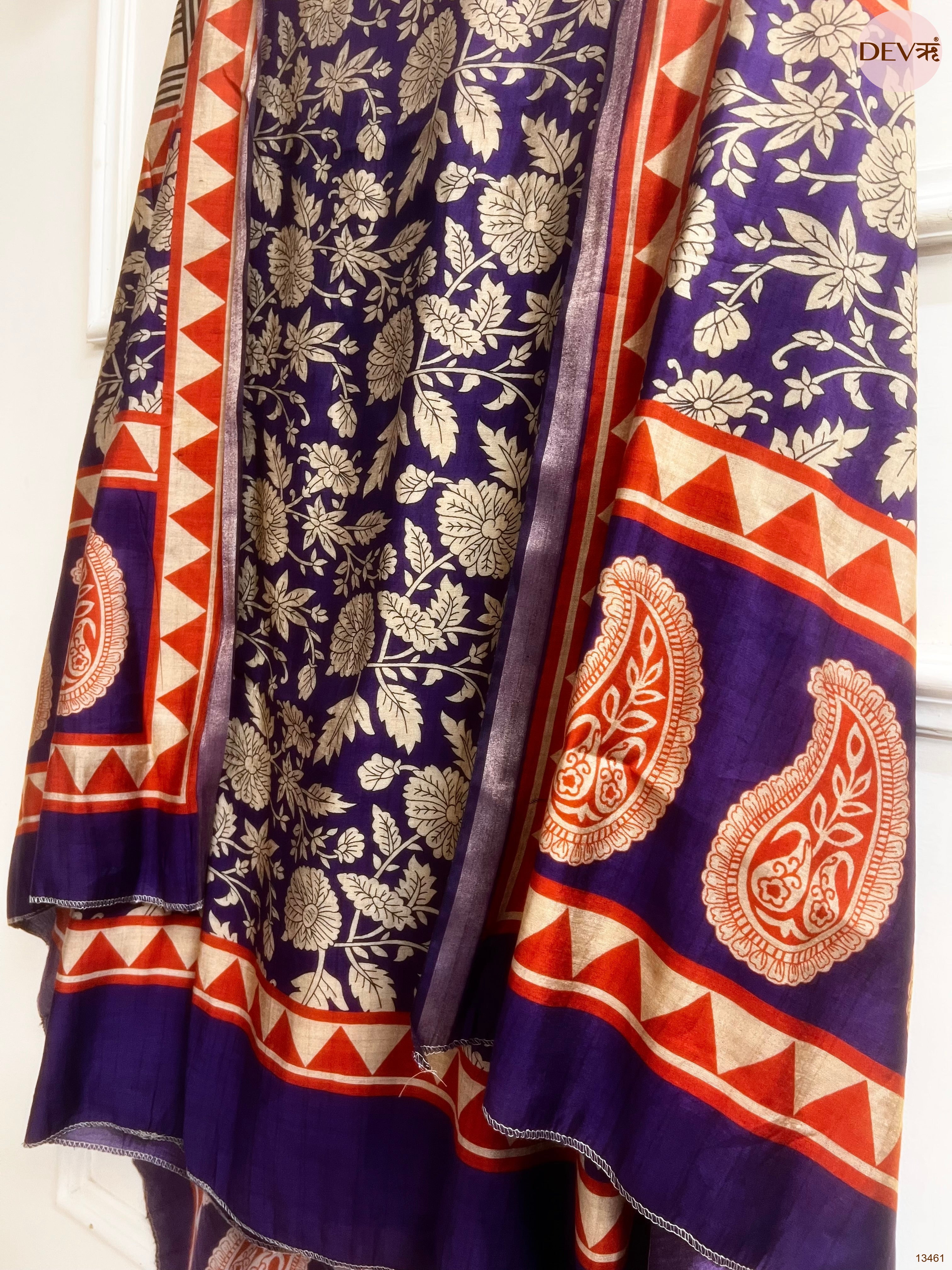 Purple Maheshwari Silk Printed Unstitched 3-Piece Suit (Devri – D.No 13461)