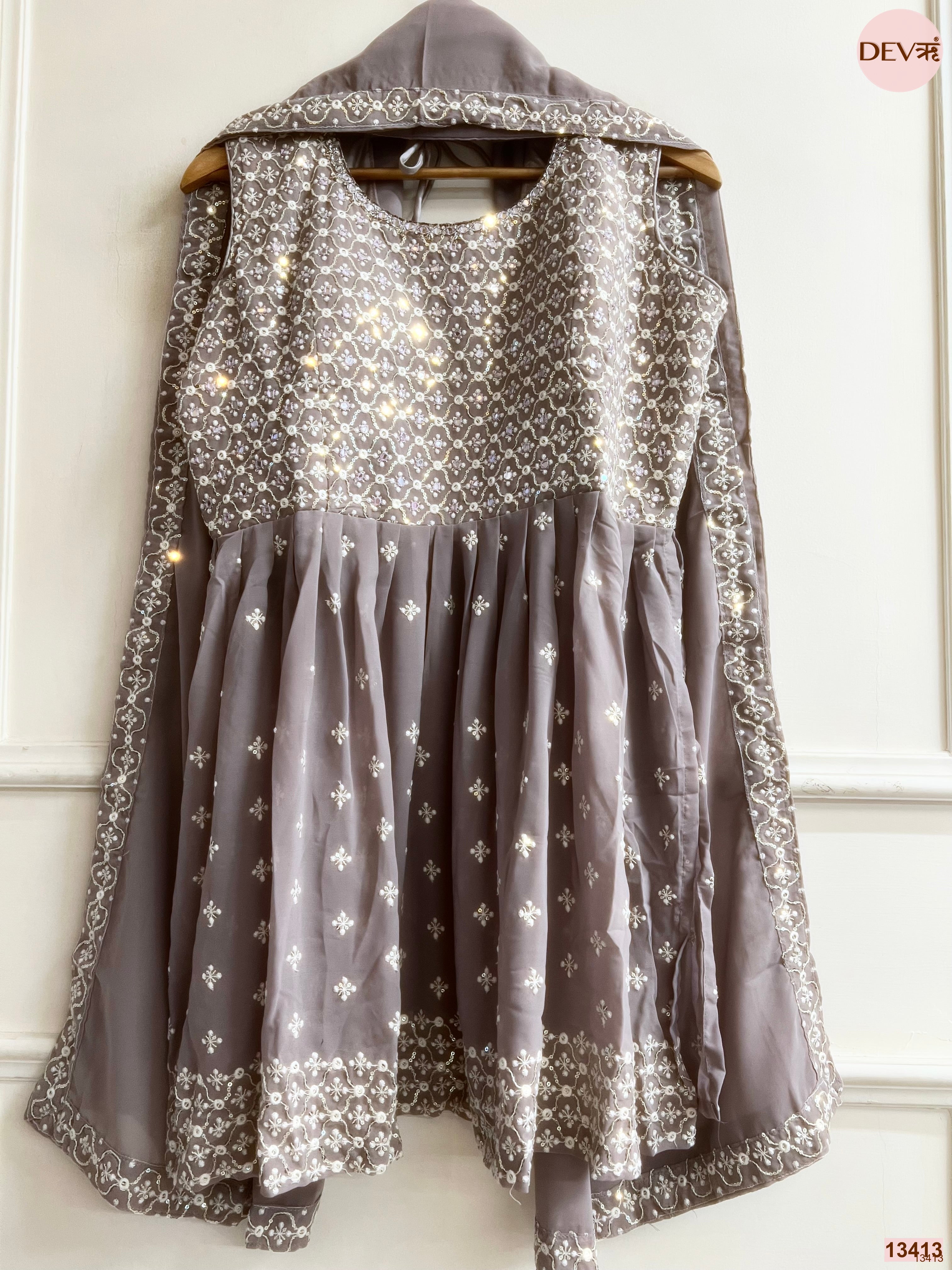 Meher Georgette Embroidered Mauve 3-Piece Set (Devri – D.No 13413)