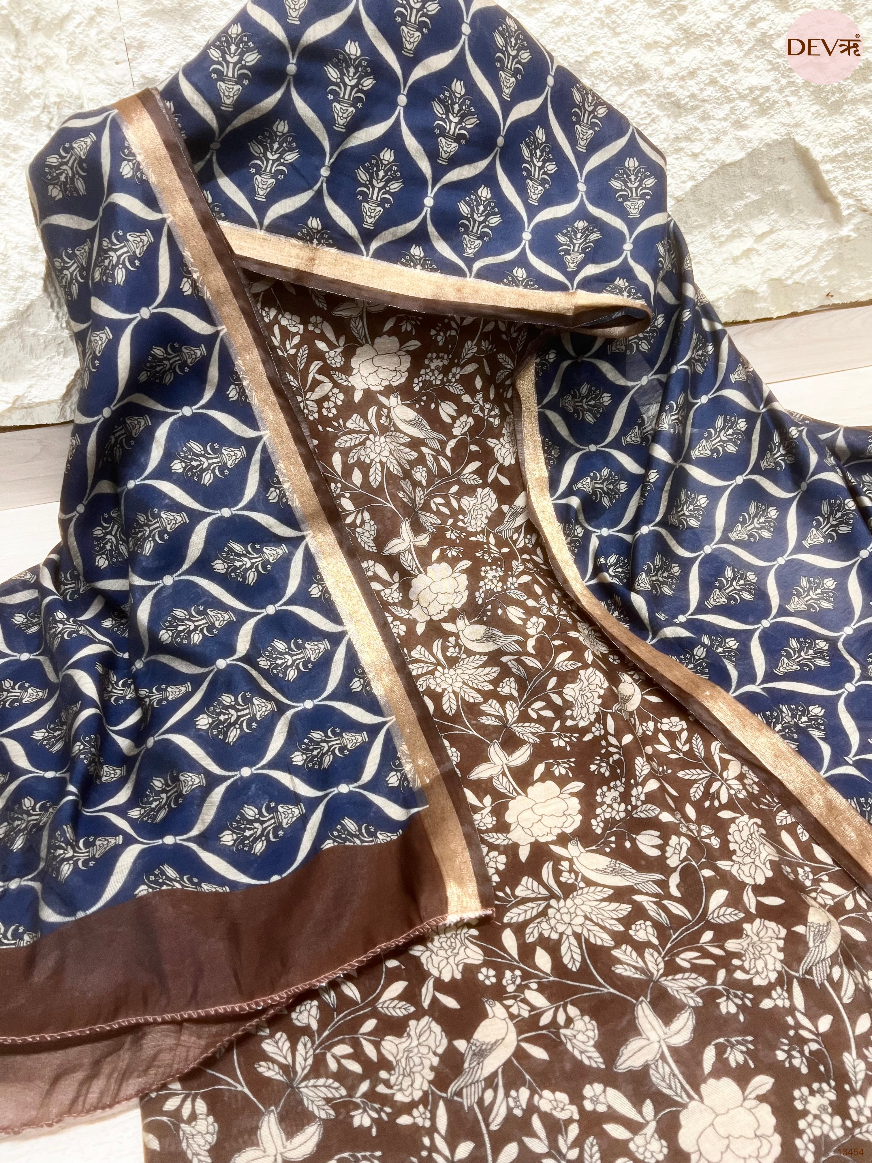 Brown Maheshwari Silk Printed Unstitched 3-Piece Suit (Devri – D.No 13454)
