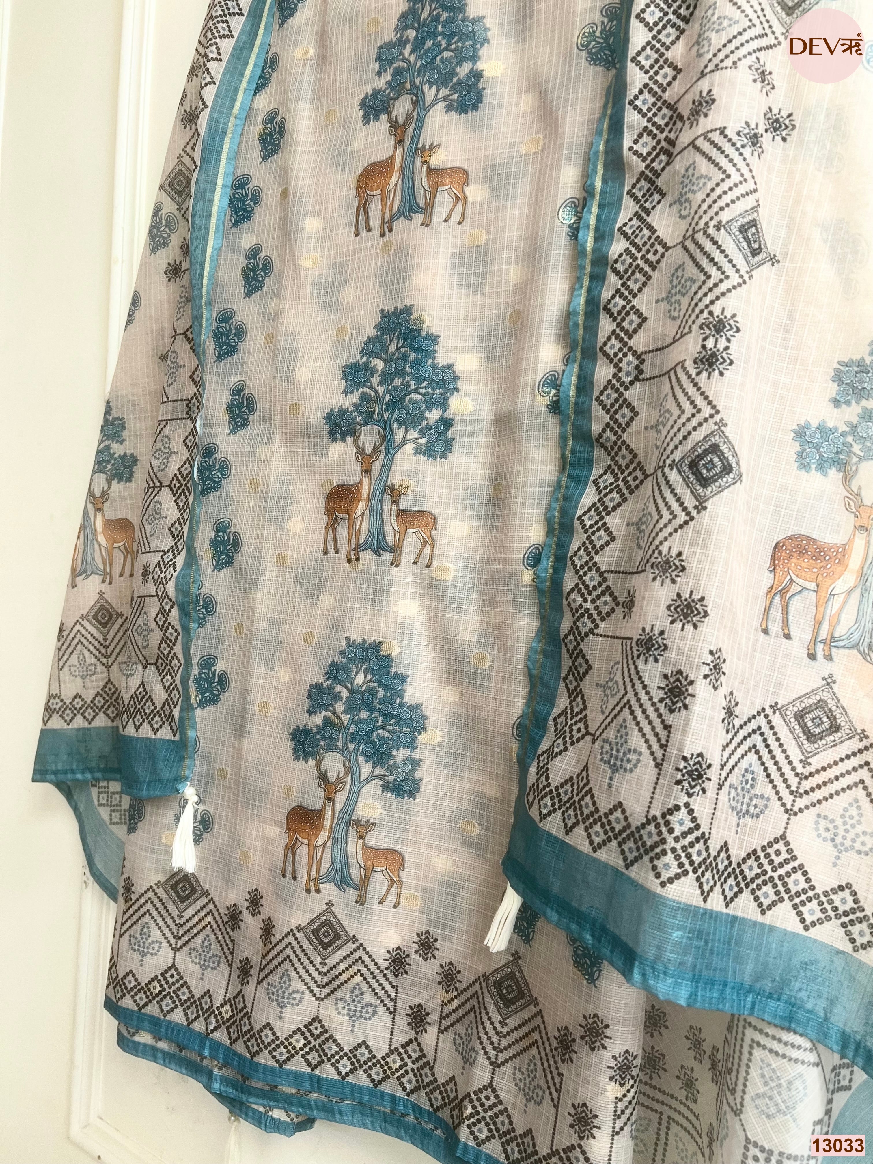 Grey Kota Printed Unstitched 3-Piece Suit (Devri – D.No 13033)