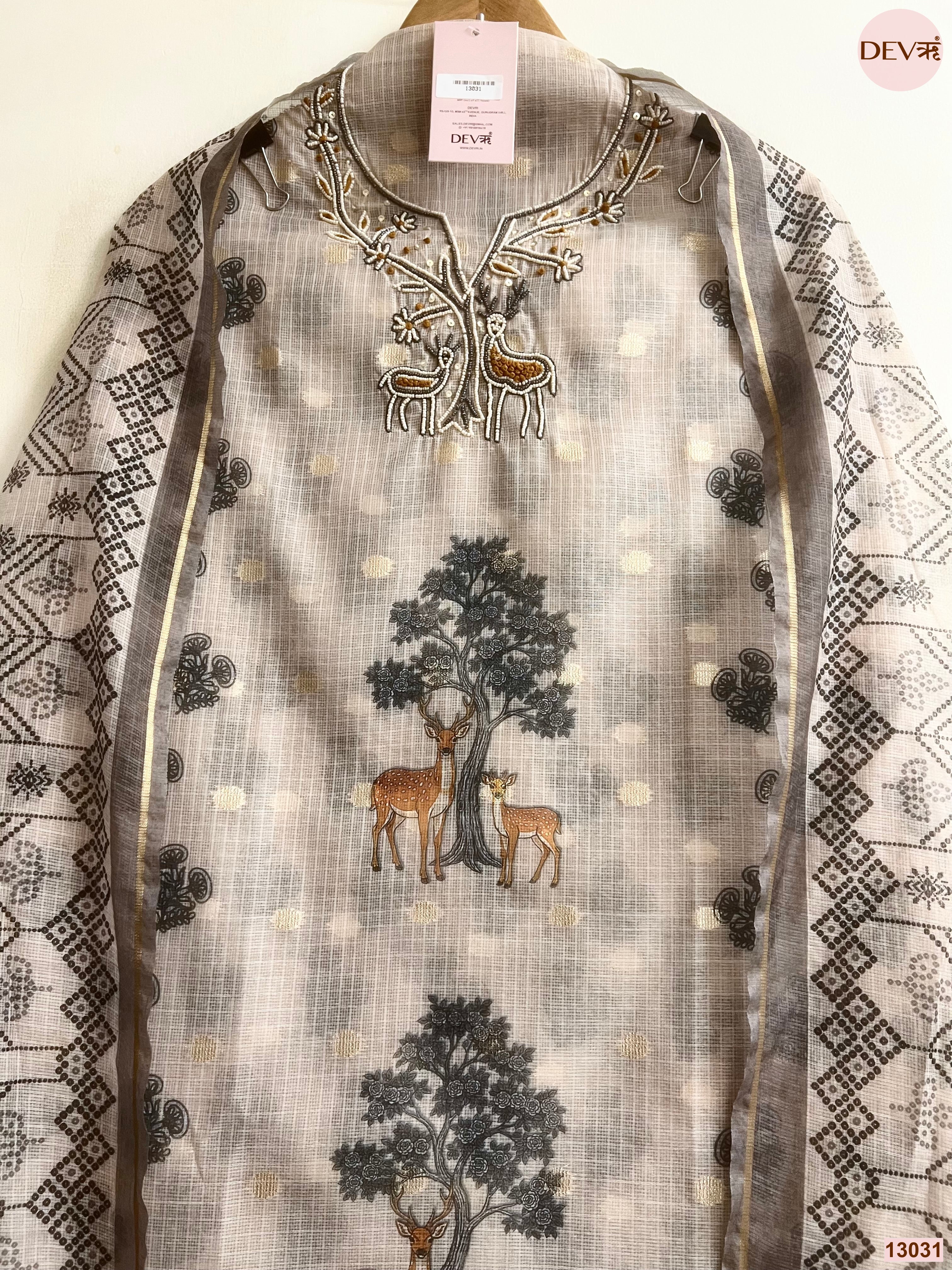 Grey Kota Printed Unstitched 3-Piece Suit (Devri – D.No 13031)