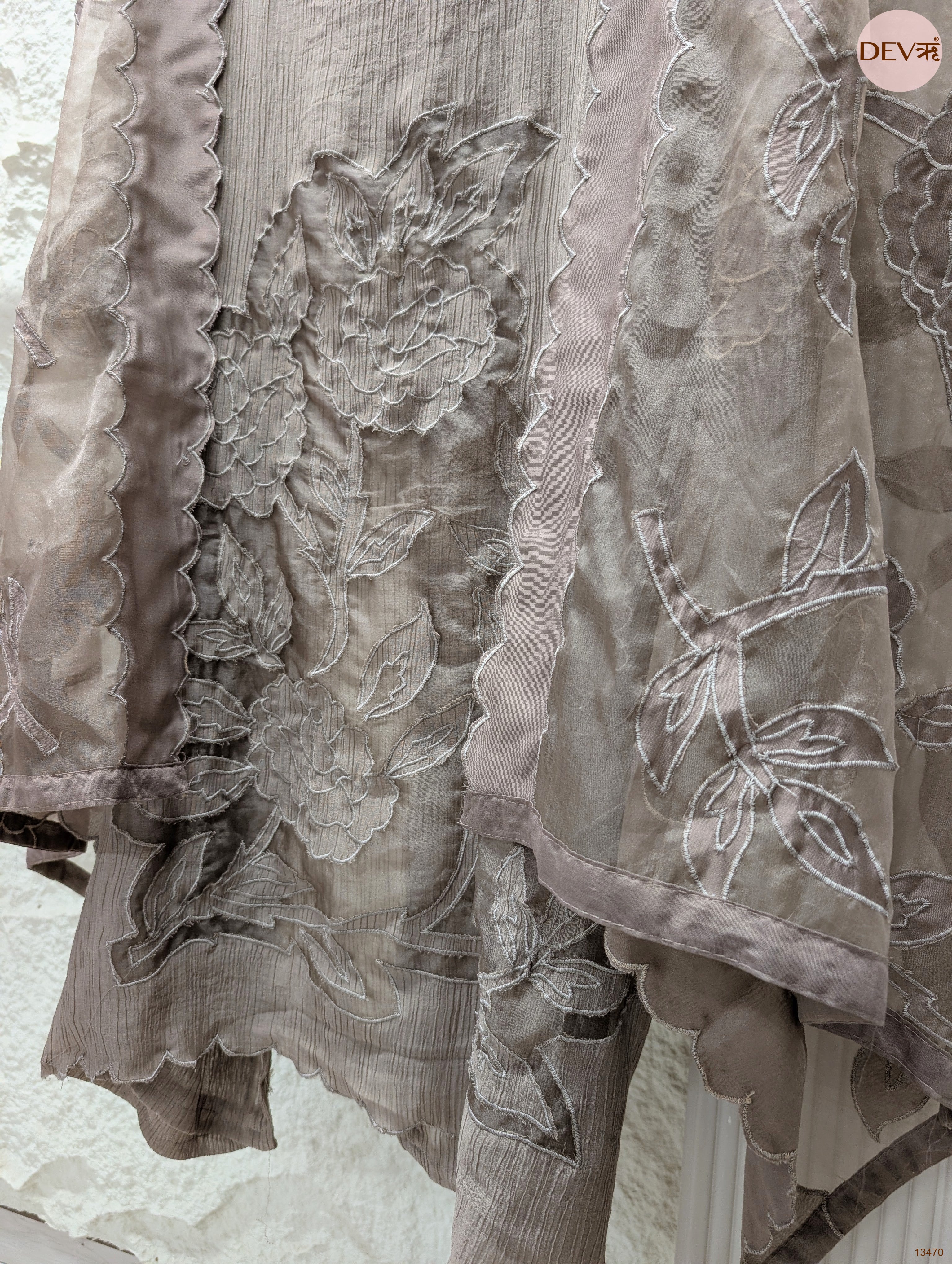 Taupe Mul Crush Embroidered Unstitched 3-Piece Suit (Devri – D.No 13470)