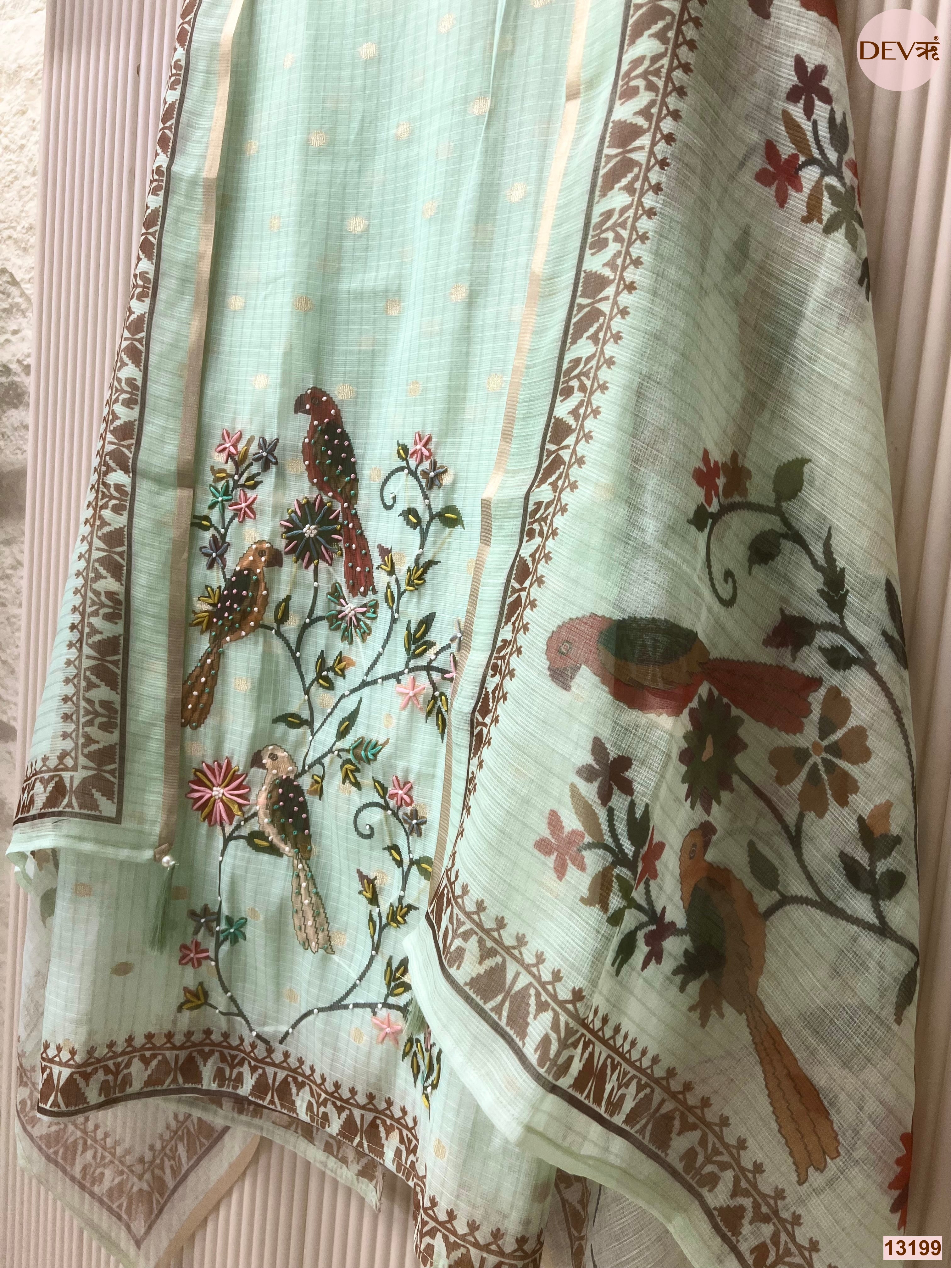Mint Kota Embroidered Unstitched 3-Piece Suit (Devri – D.No 13199)