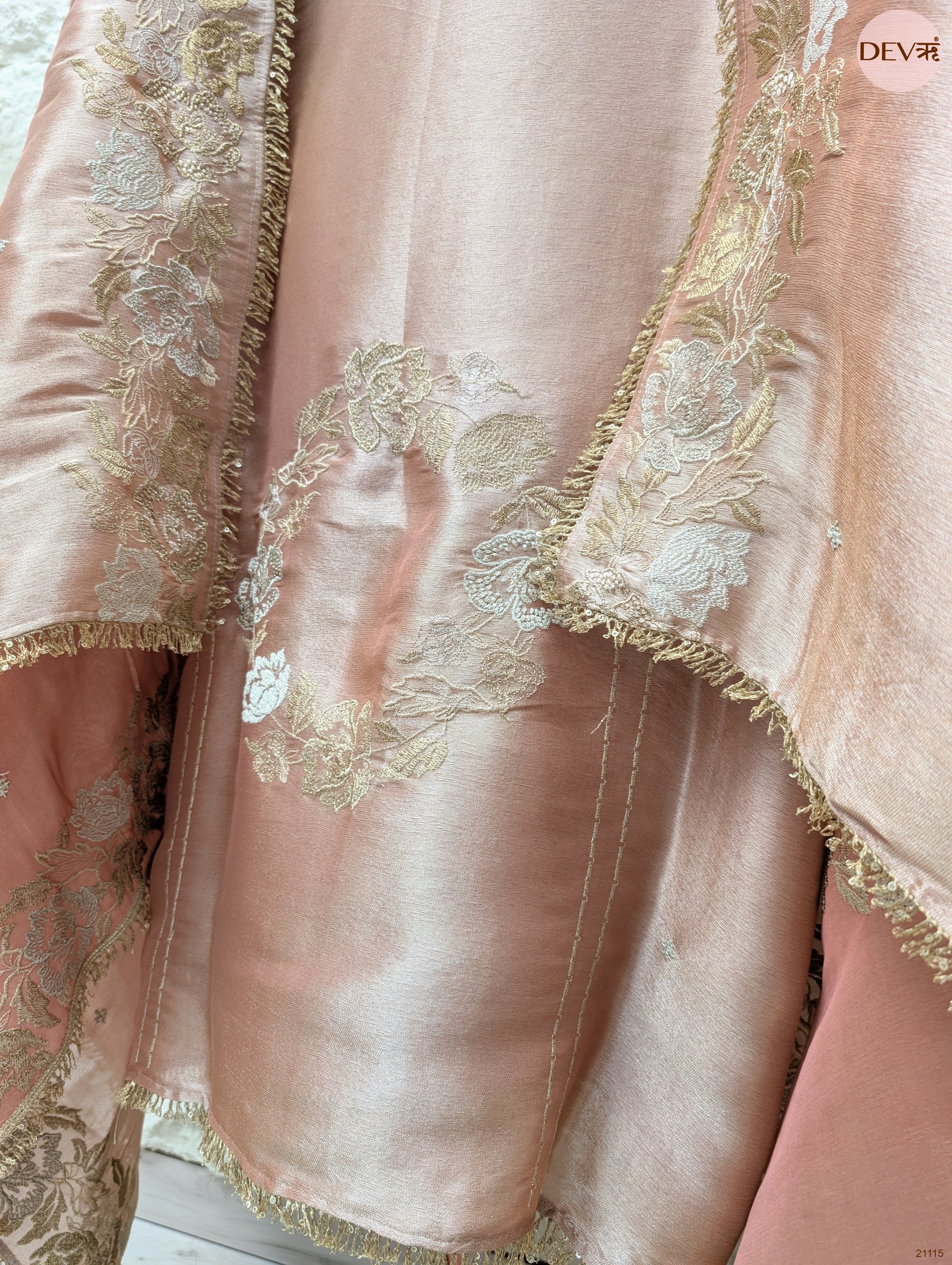 Peach Pure Giraffe Silk Embroidered Unstitched 3-Piece Suit (Devri – D.No 21115)