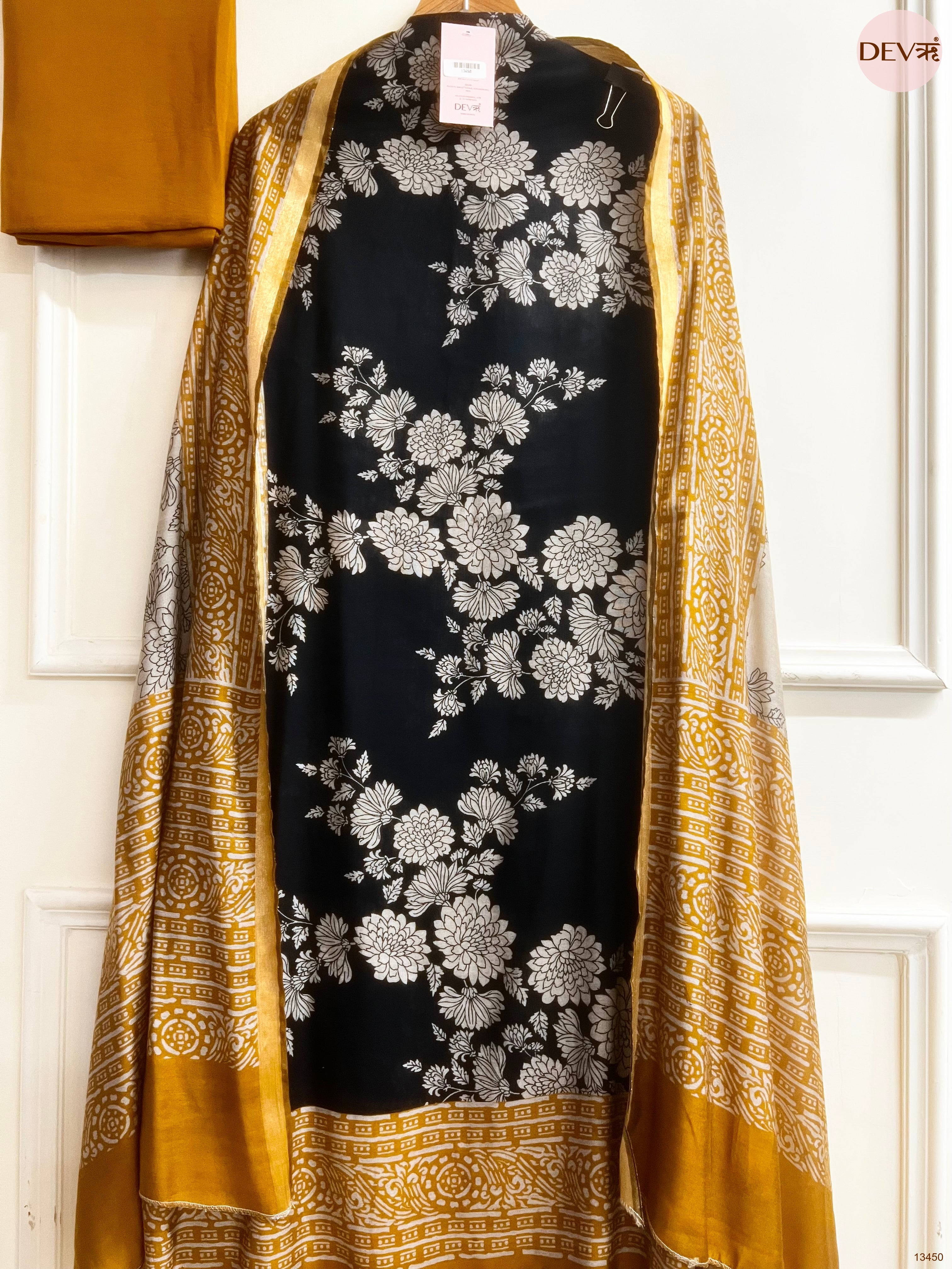 Black Maheshwari Silk Printed Unstitched 3-Piece Suit (Devri – D.No 13450)