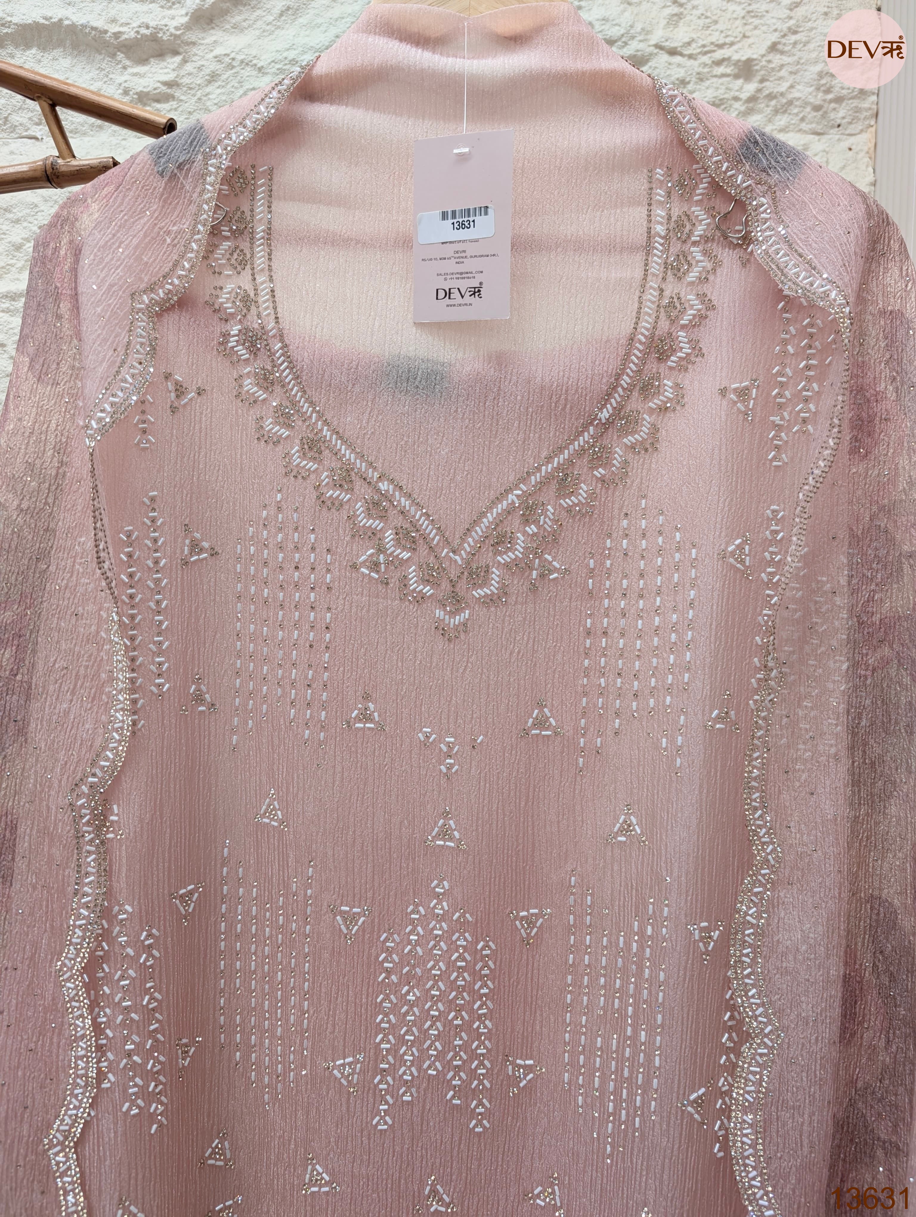 Pink Pure Crush Silk Embroidered Unstitched 3-Piece Suit (Devri – D.No 13631)